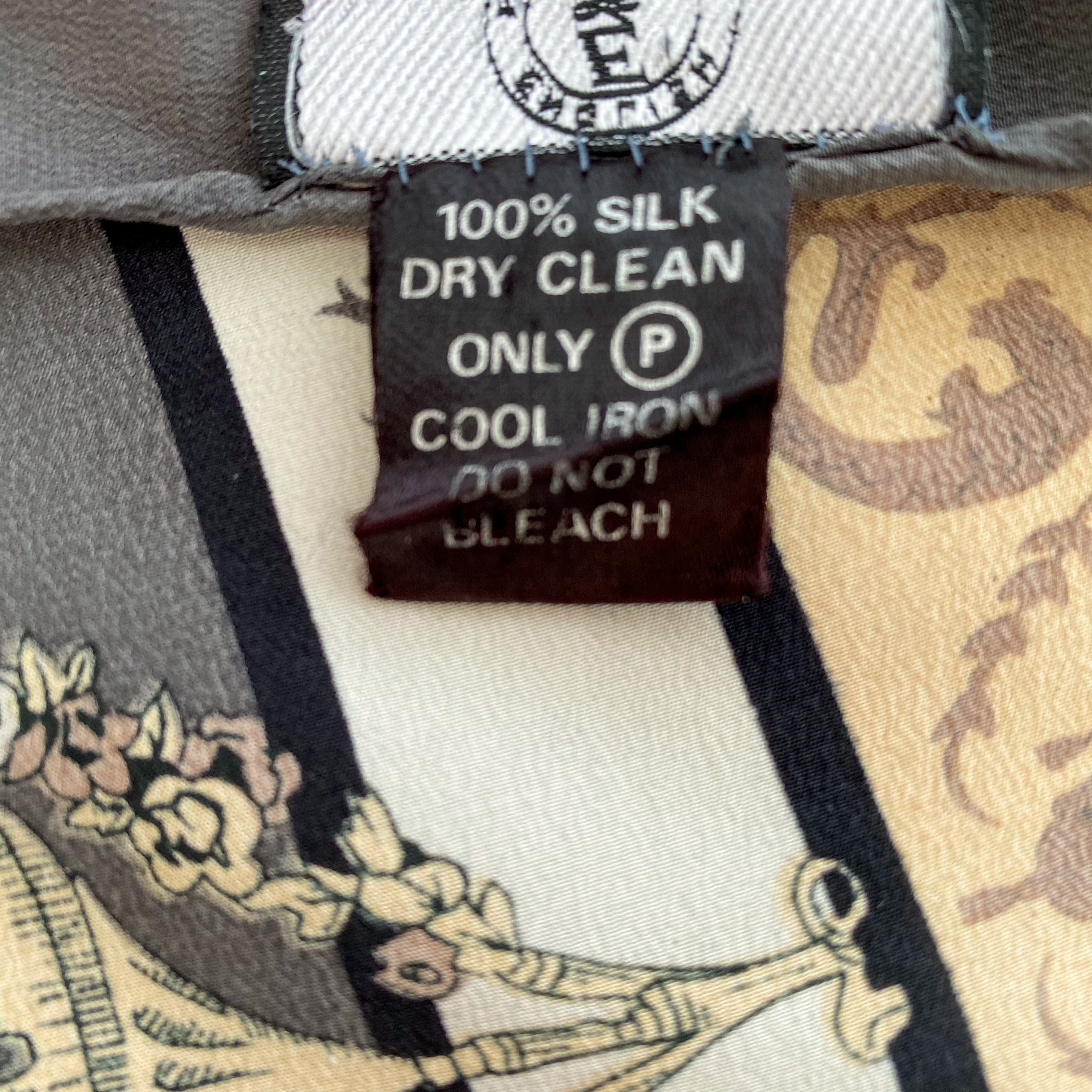Vintage English Eccentrics Designer Black and Taupe Silk Scarf