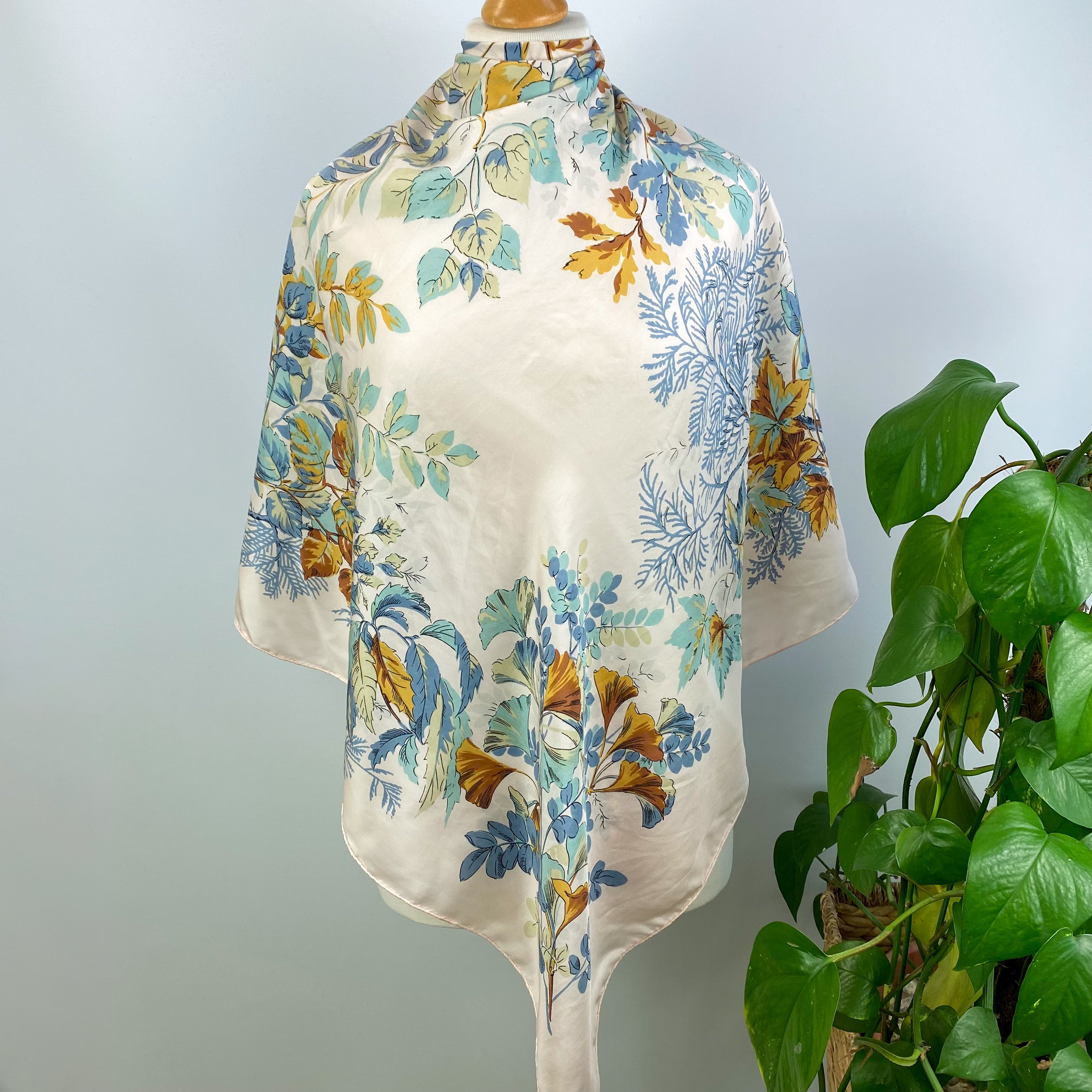 Pretty Pastel Leaf Design Vintage Silk Scarf