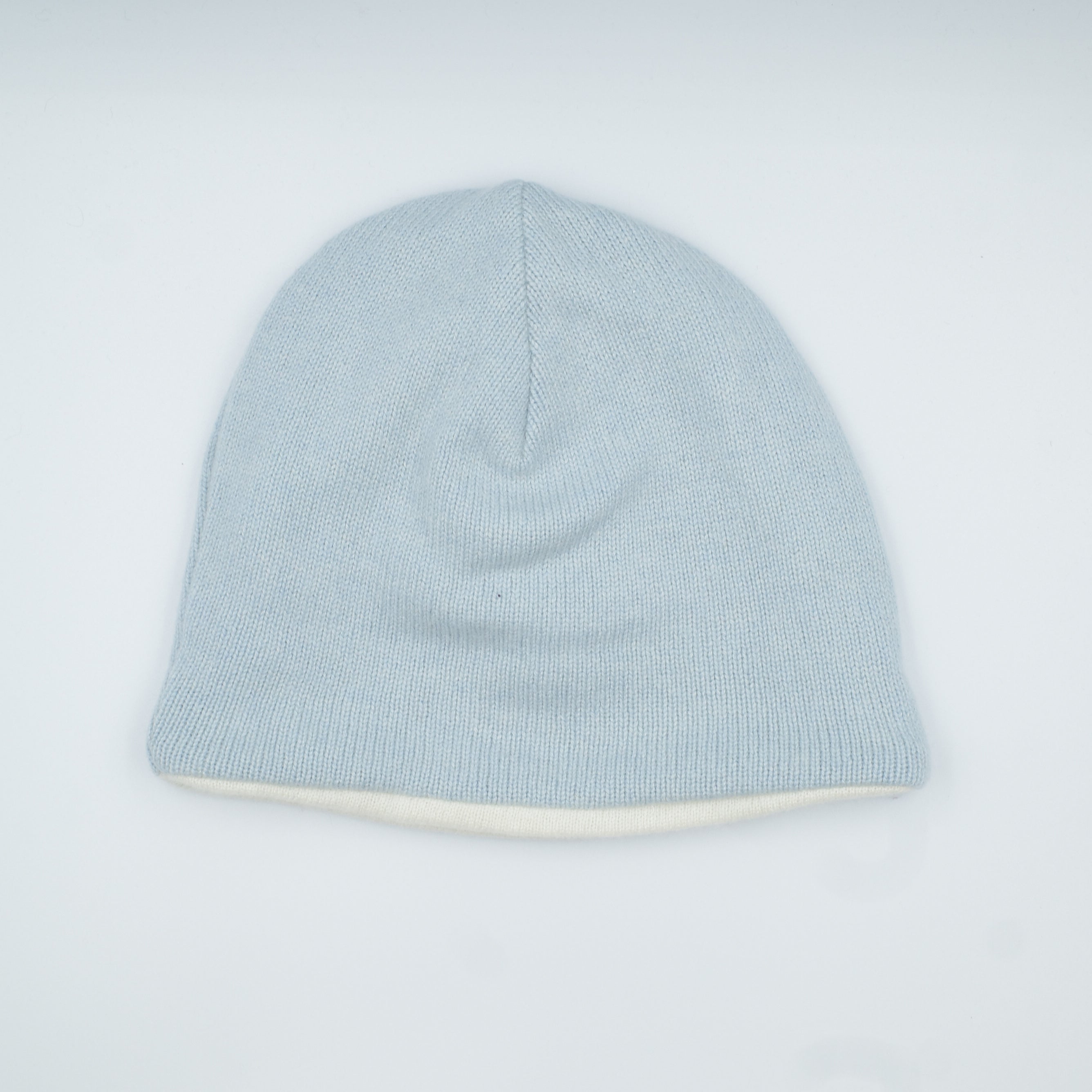 Ice Blue and Cream Cashmere Beanie Hat
