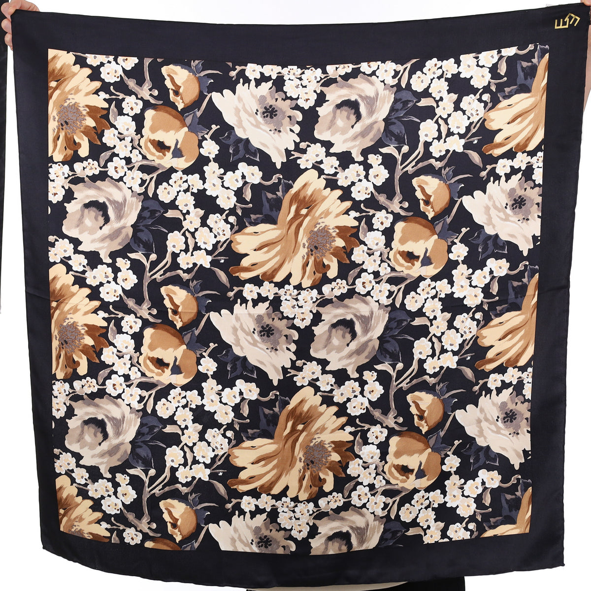 Brand New English Eccentrics Black Floral Silk Scarf