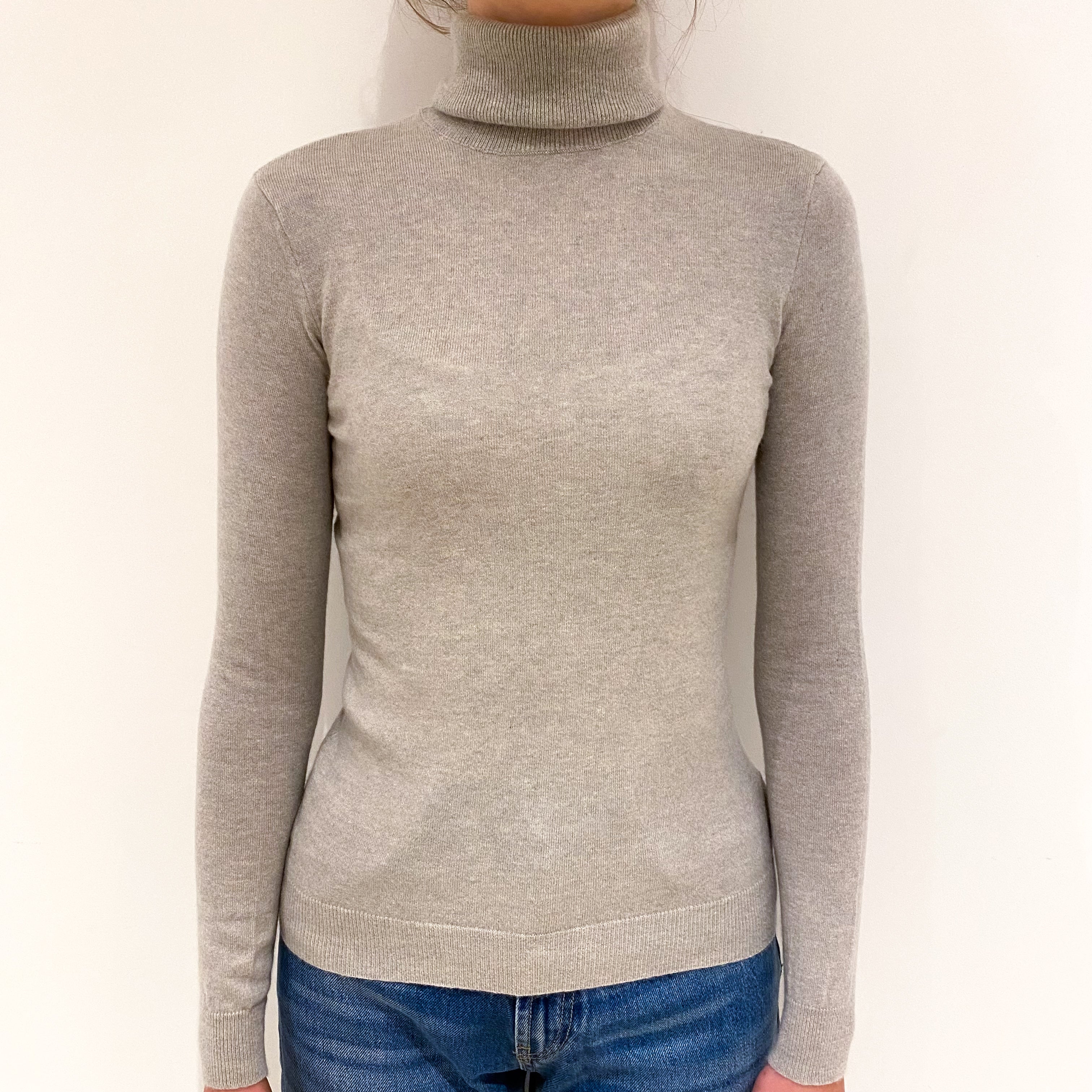 Frost Grey Ralph Lauren Cashmere Polo Neck Jumper Extra Small