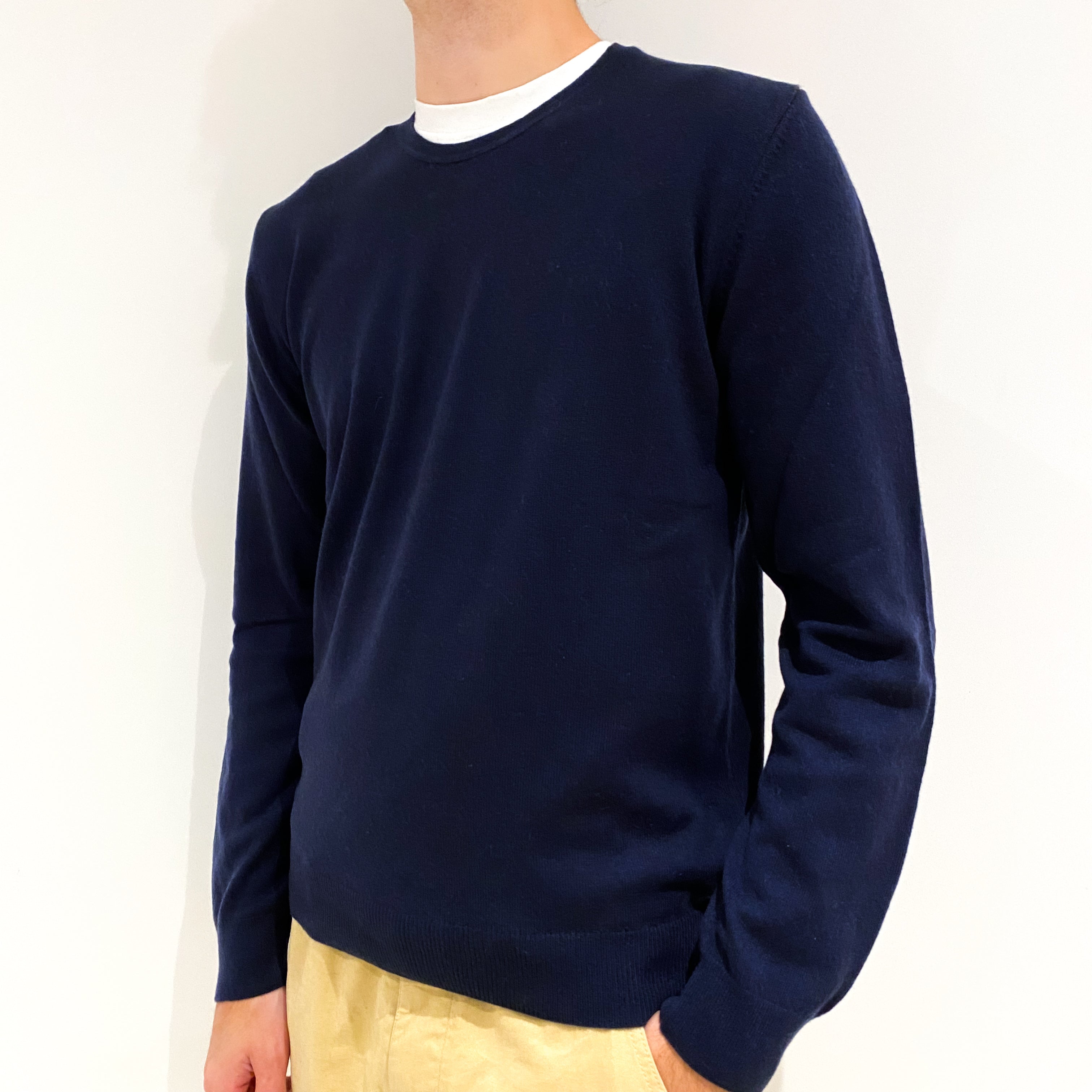 Men's Navy Blue Cashmere Crew Neck Jumper Large