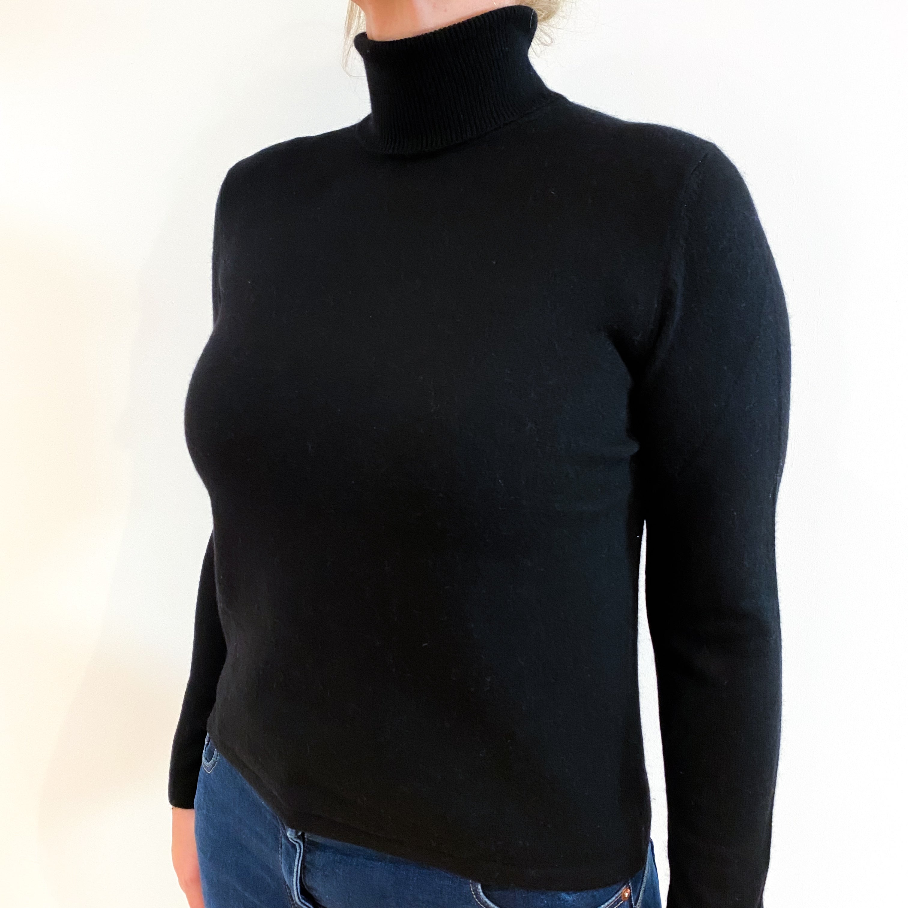 Black Cashmere Polo Neck Jumper Large