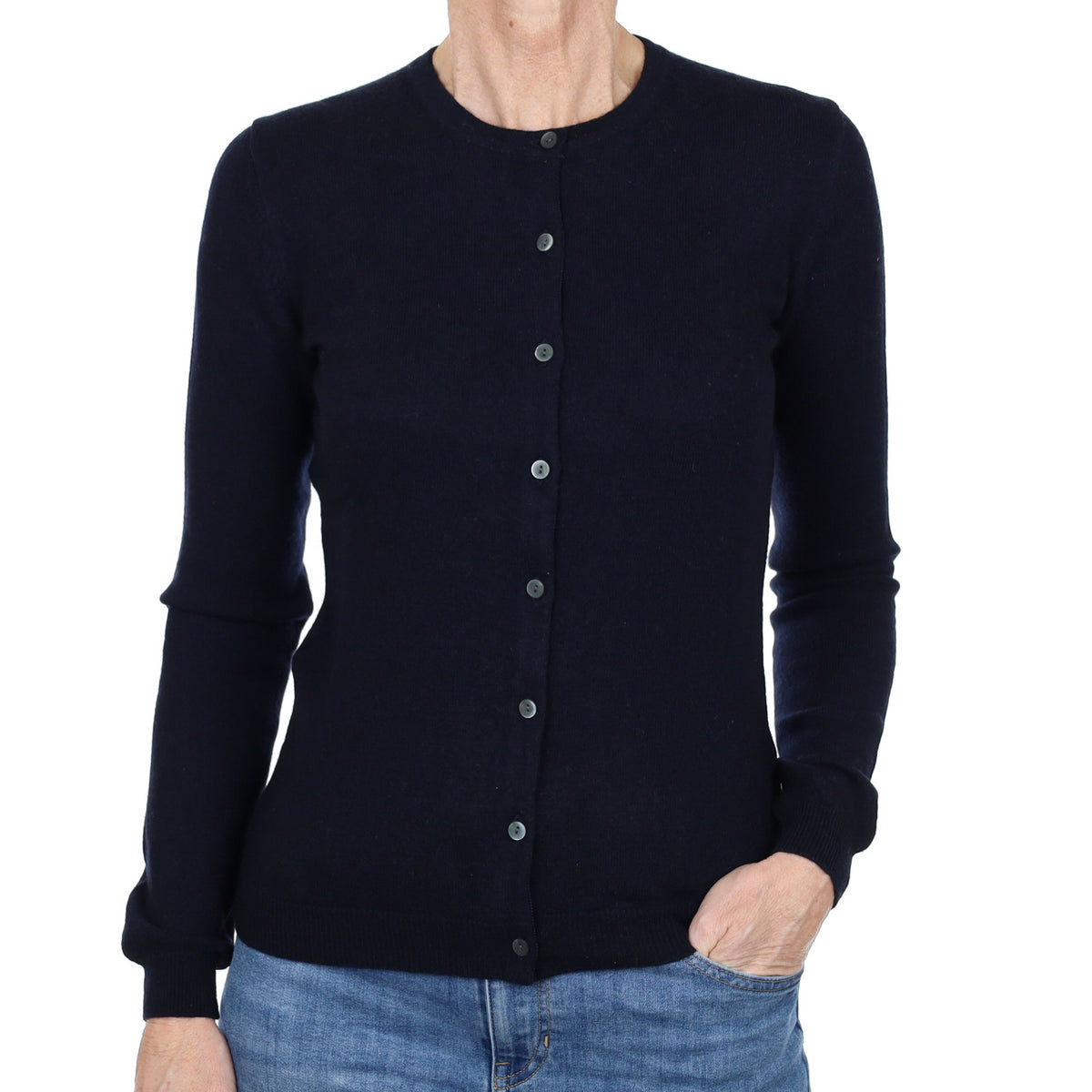 Dark Navy Cashmere Crew Neck Cardigan Small