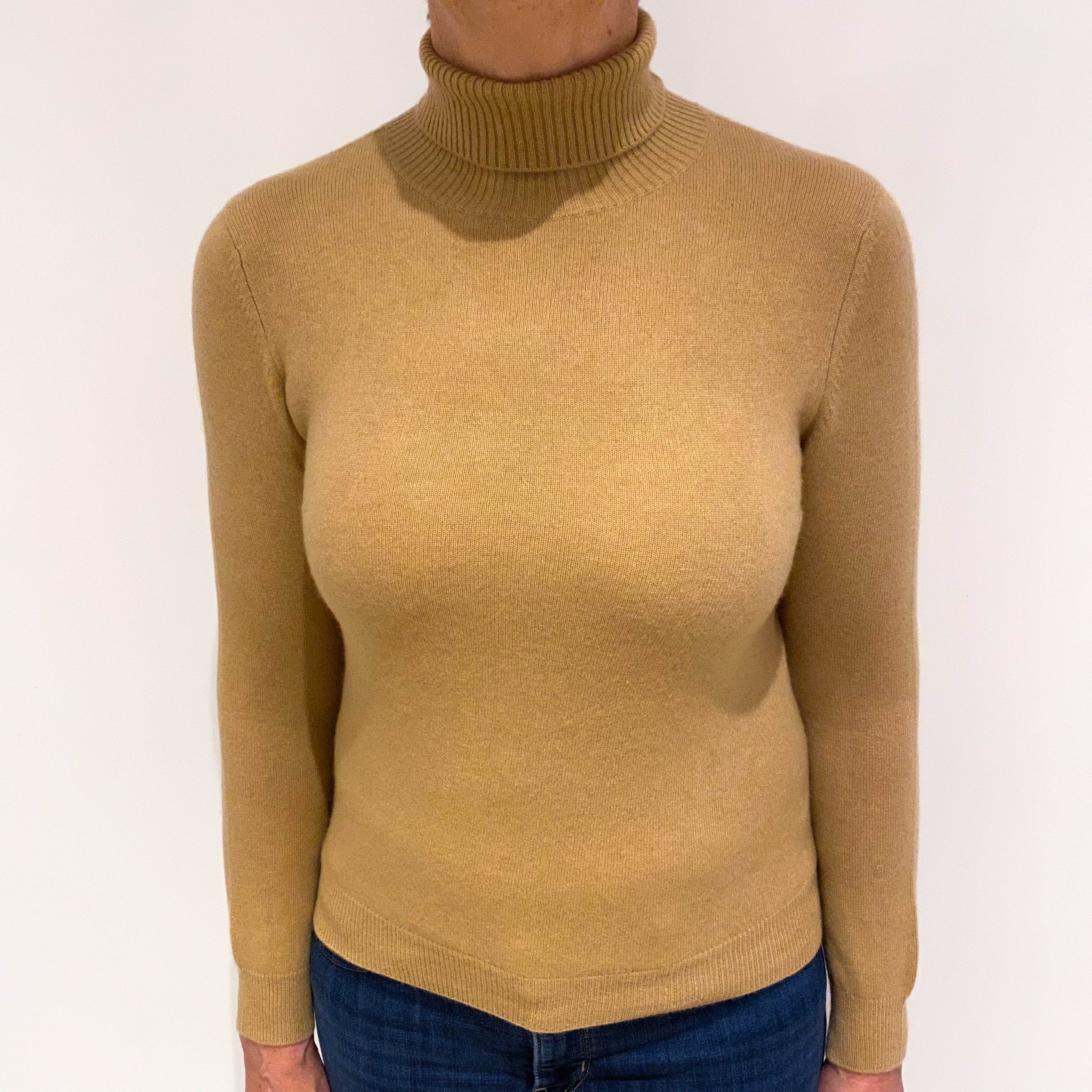 Caramel Brown Cashmere Polo Neck Jumper Medium