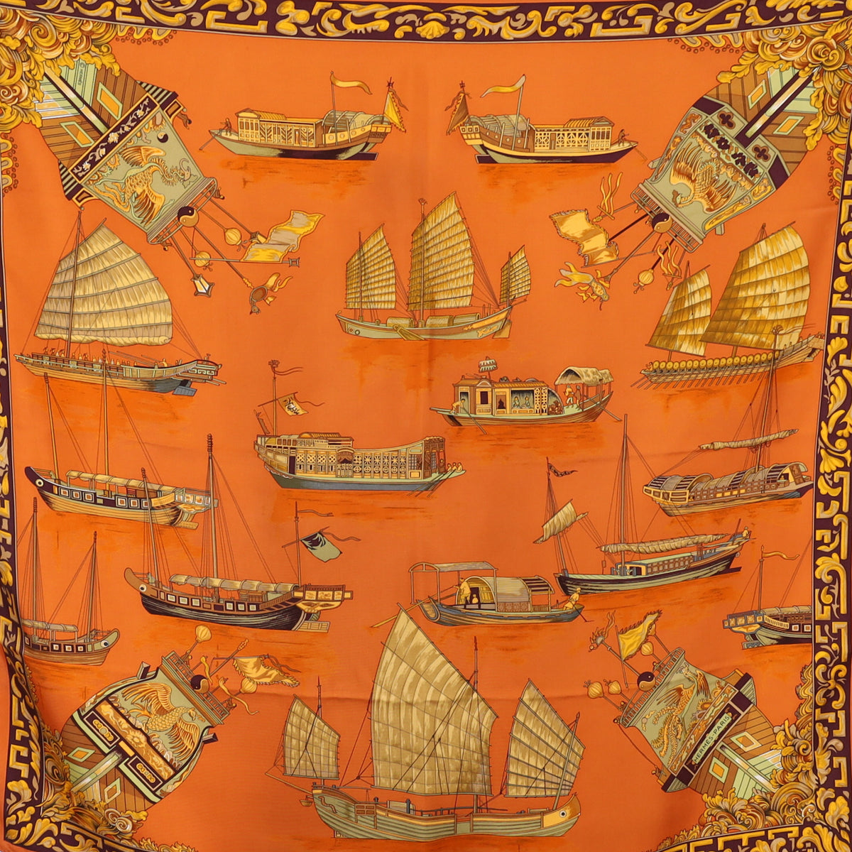 Hermès Jonques Et Sampans Silk Scarf