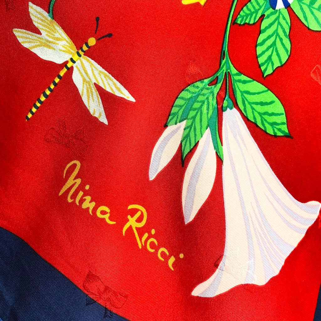 Immaculate Nina Ricci Floral Designer Silk Scarf