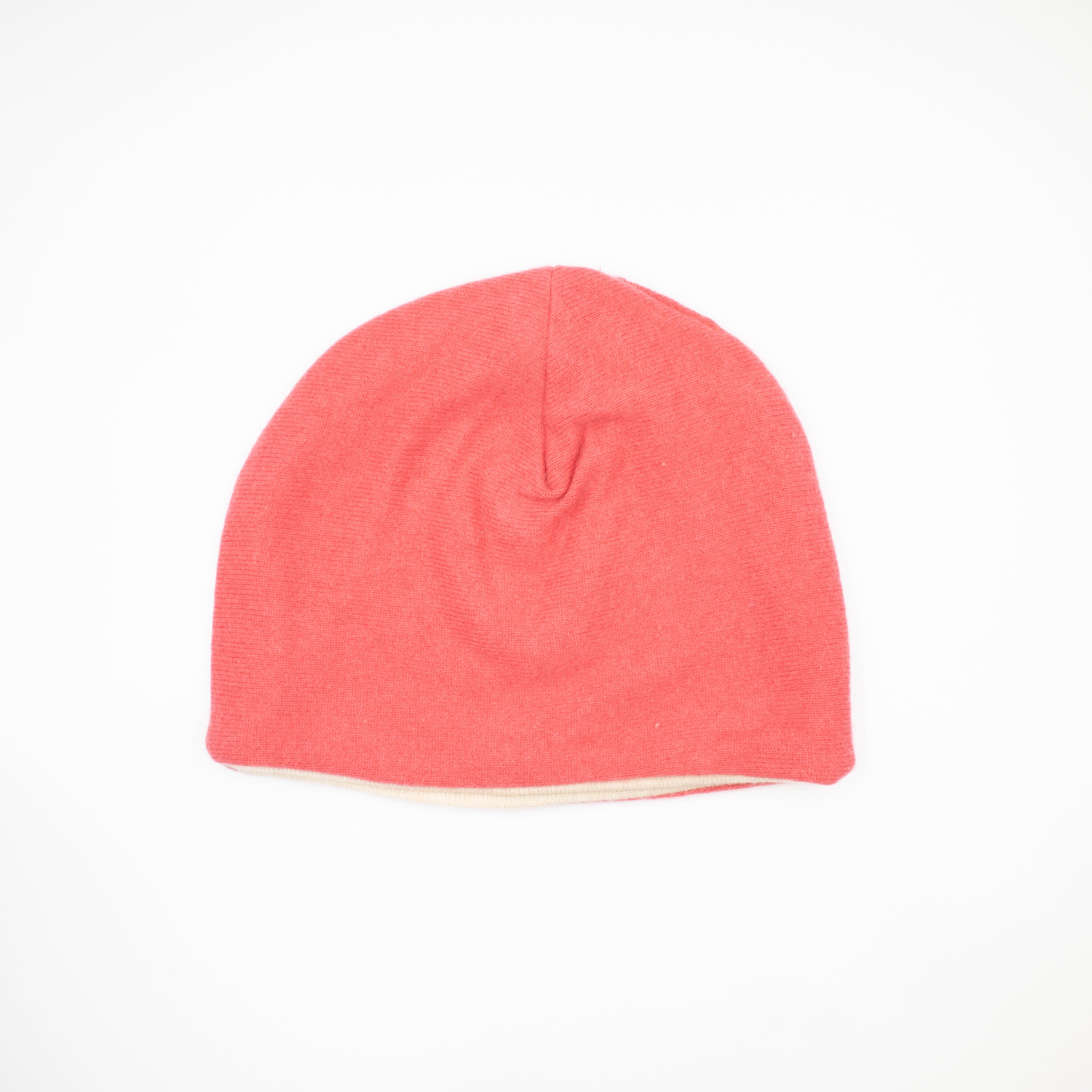 Strawberry Pink and Oatmeal Cashmere Beanie Hat