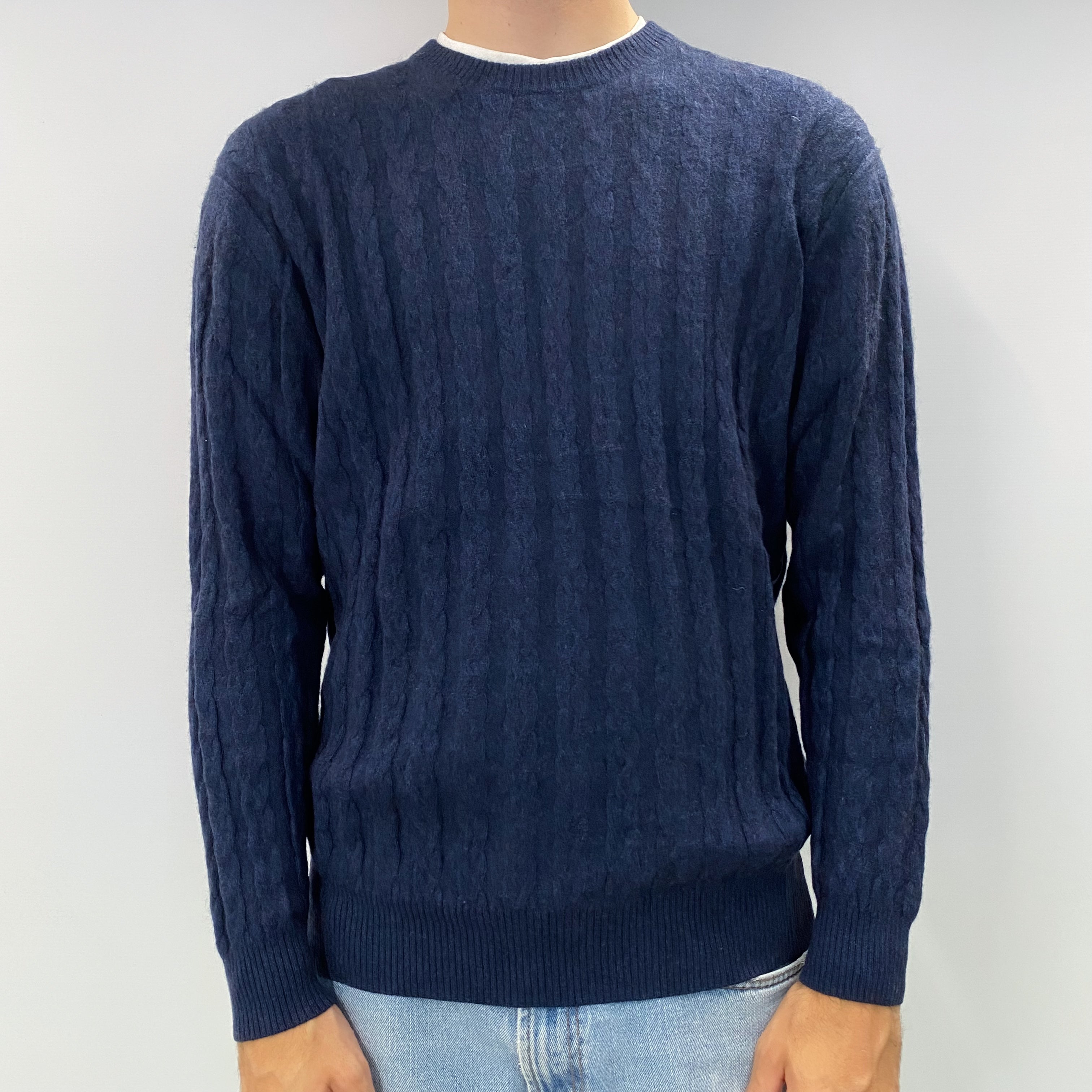 Men's Midnight Blue Cashmere Crew Neck Jumper Large