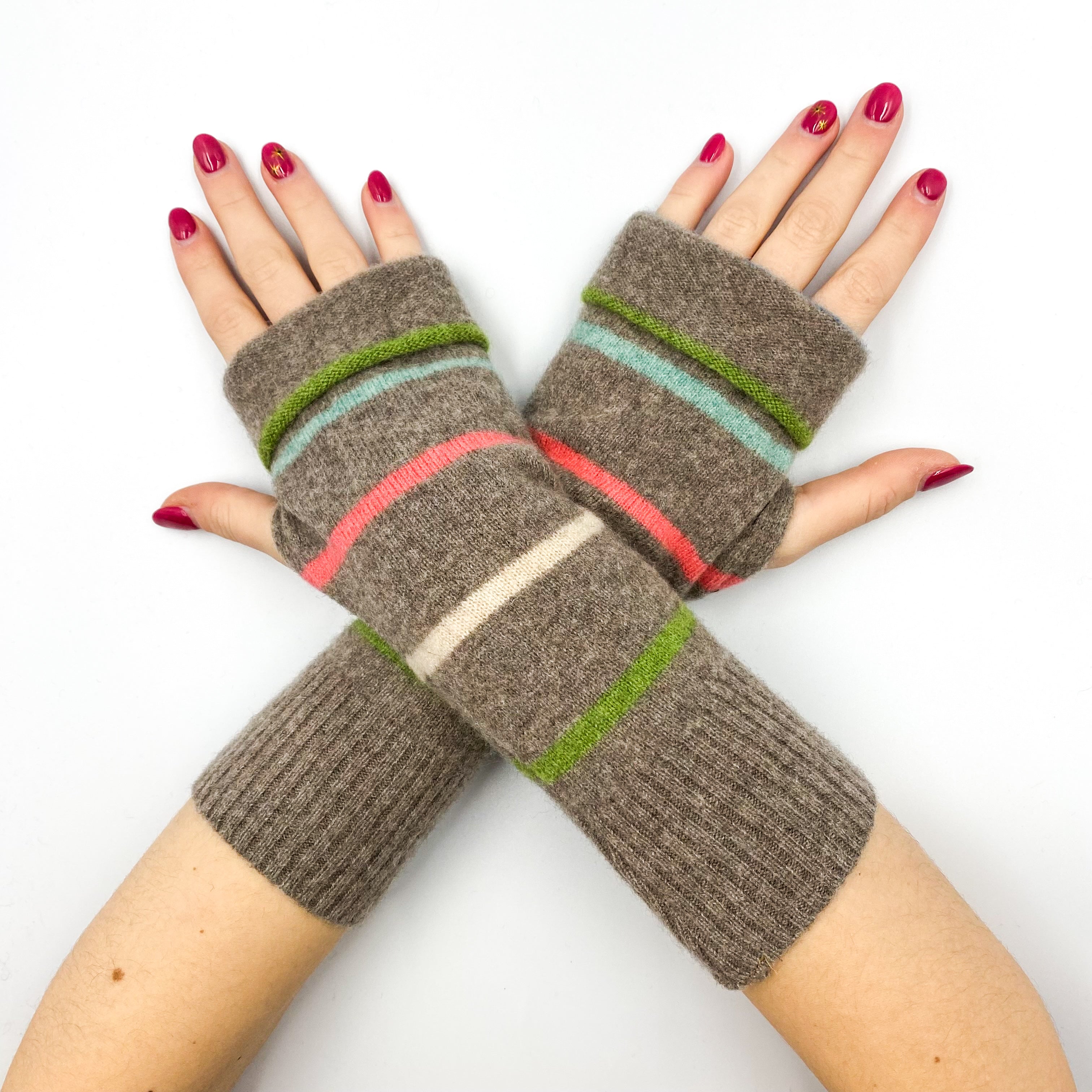 Mocha Colourful Stripe Fingerless Gloves
