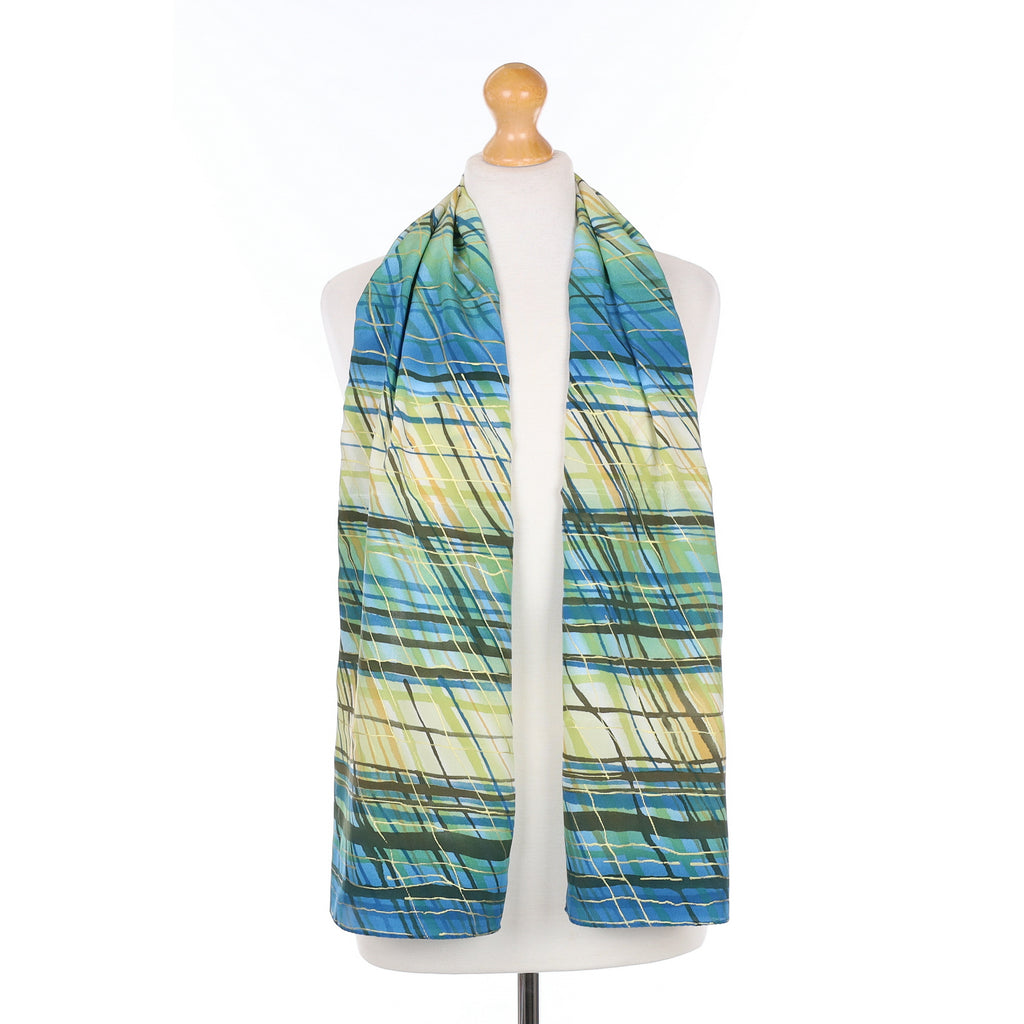 Brand New Blue Striped Silk Scarf