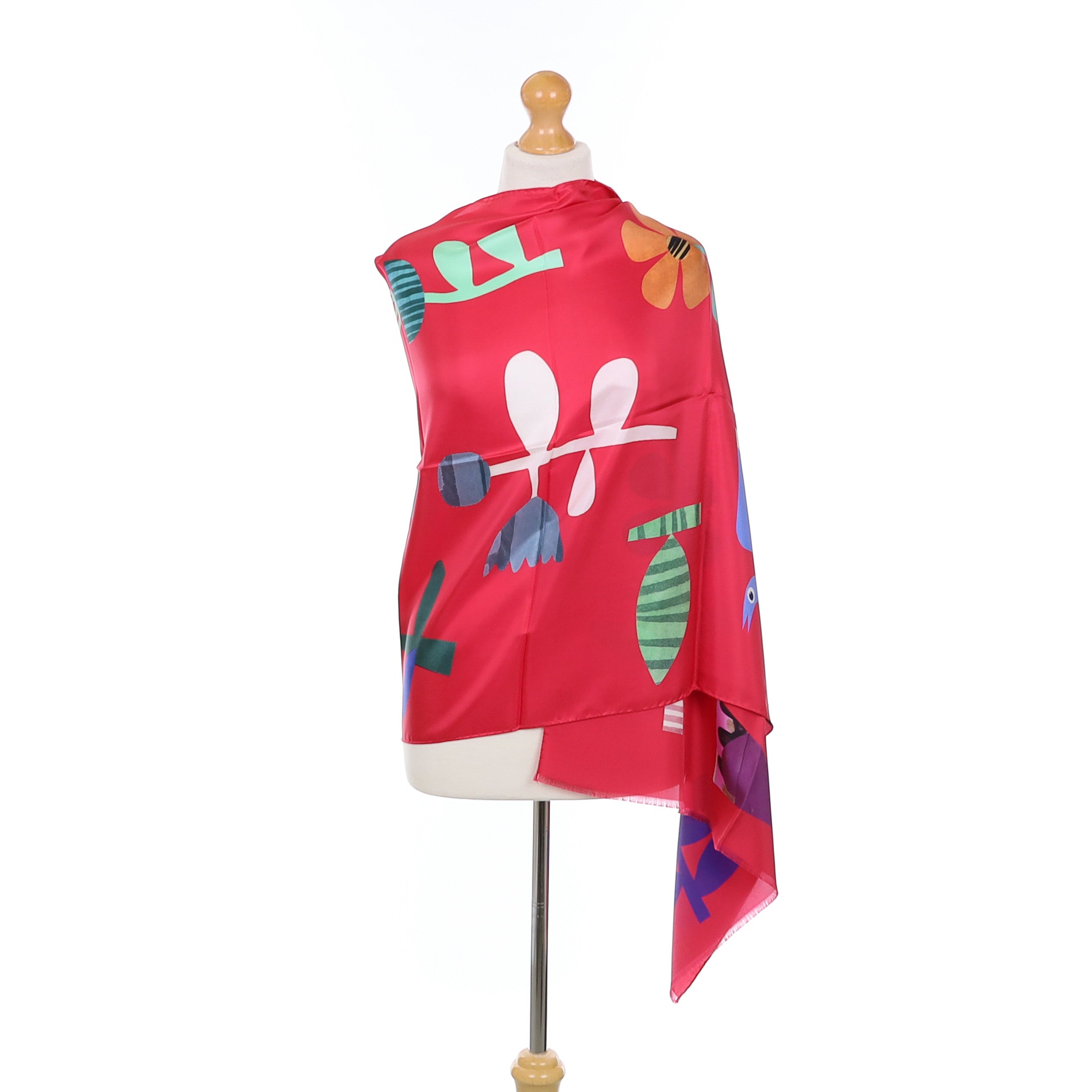 Brand New Italian Cherry Pink Floral Silk Wrap