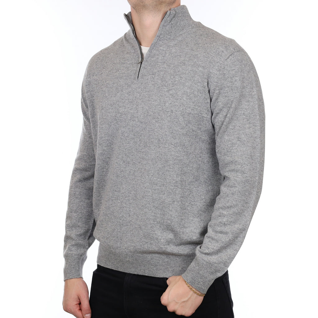 Men’s Brand New Scottish Smoke Grey Cashmere 1/4 Zip Jumper XL