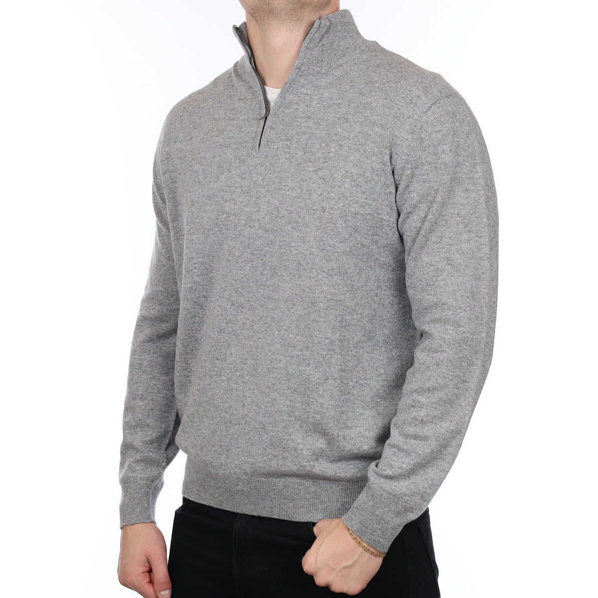 Men’s Brand New Scottish Smoke Grey Cashmere 1/4 Zip Jumper XL