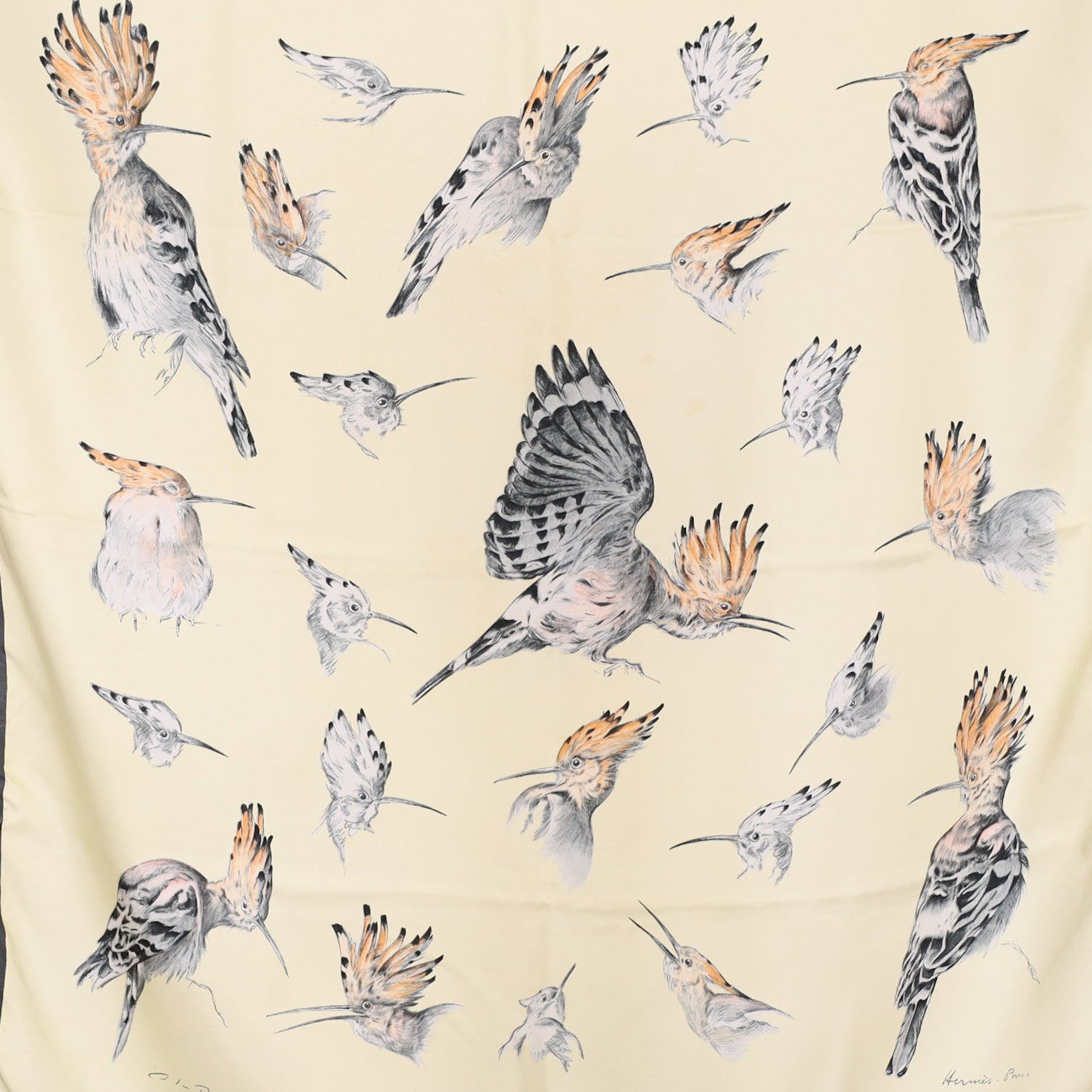 Hermès 1958 Les Huppes Silk Scarf Grail