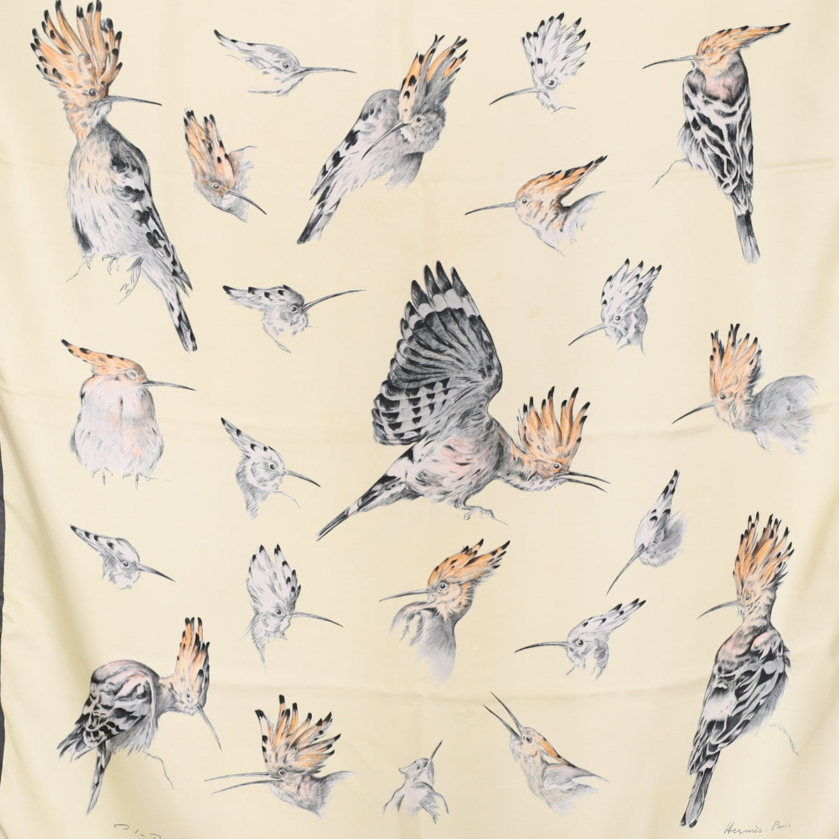 Hermès 1958 Les Huppes Silk Scarf Grail