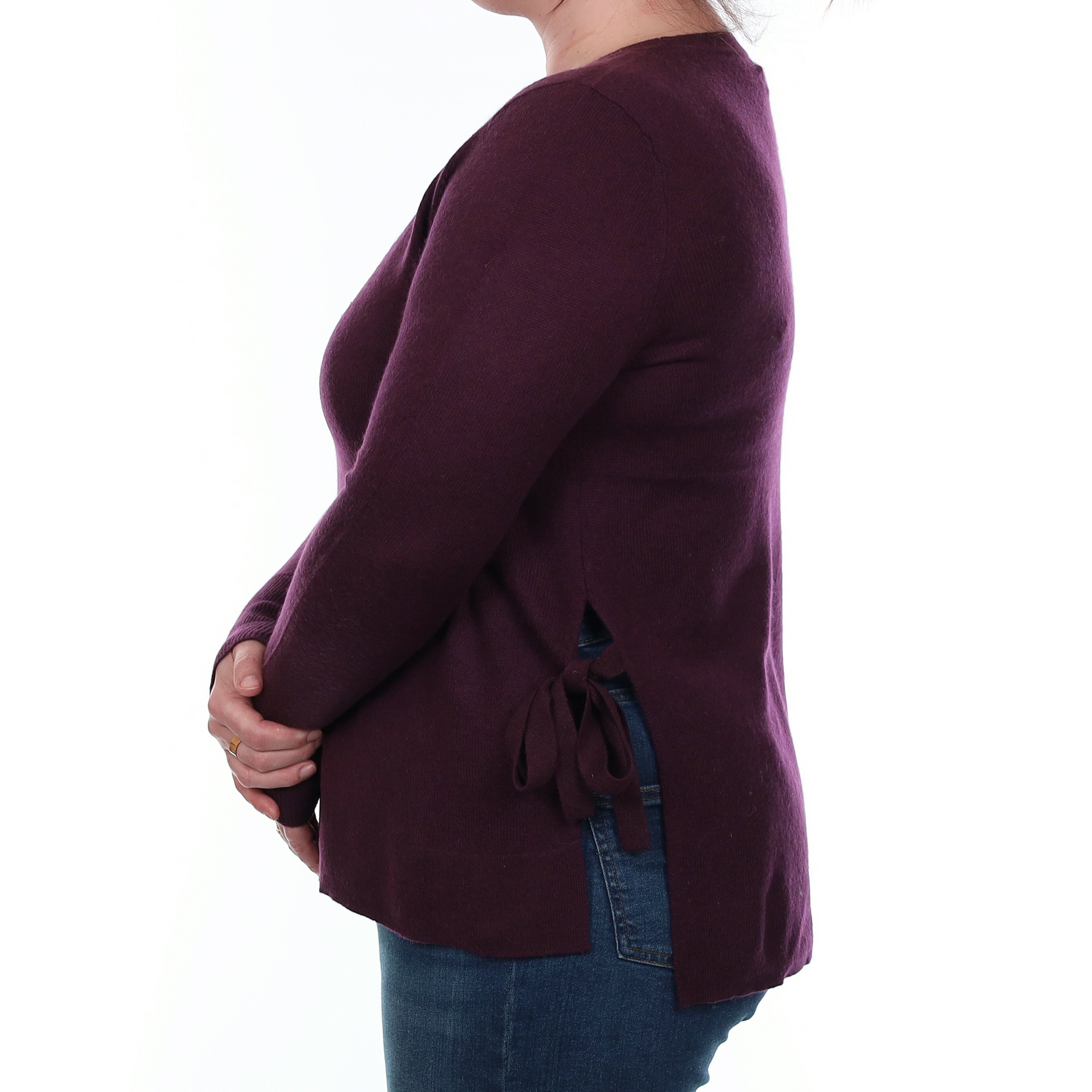 Aubergine Purple Cashmere Side Split Crew Neck Jumper Large