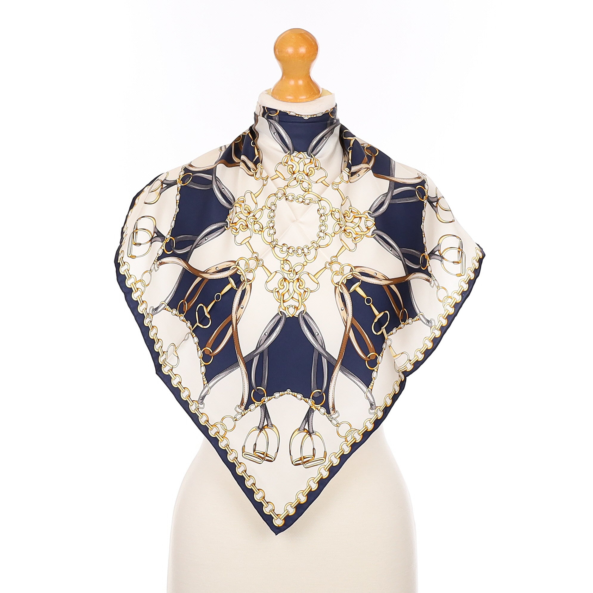 Fraas Navy and Cream Equestrian Silk Scarf