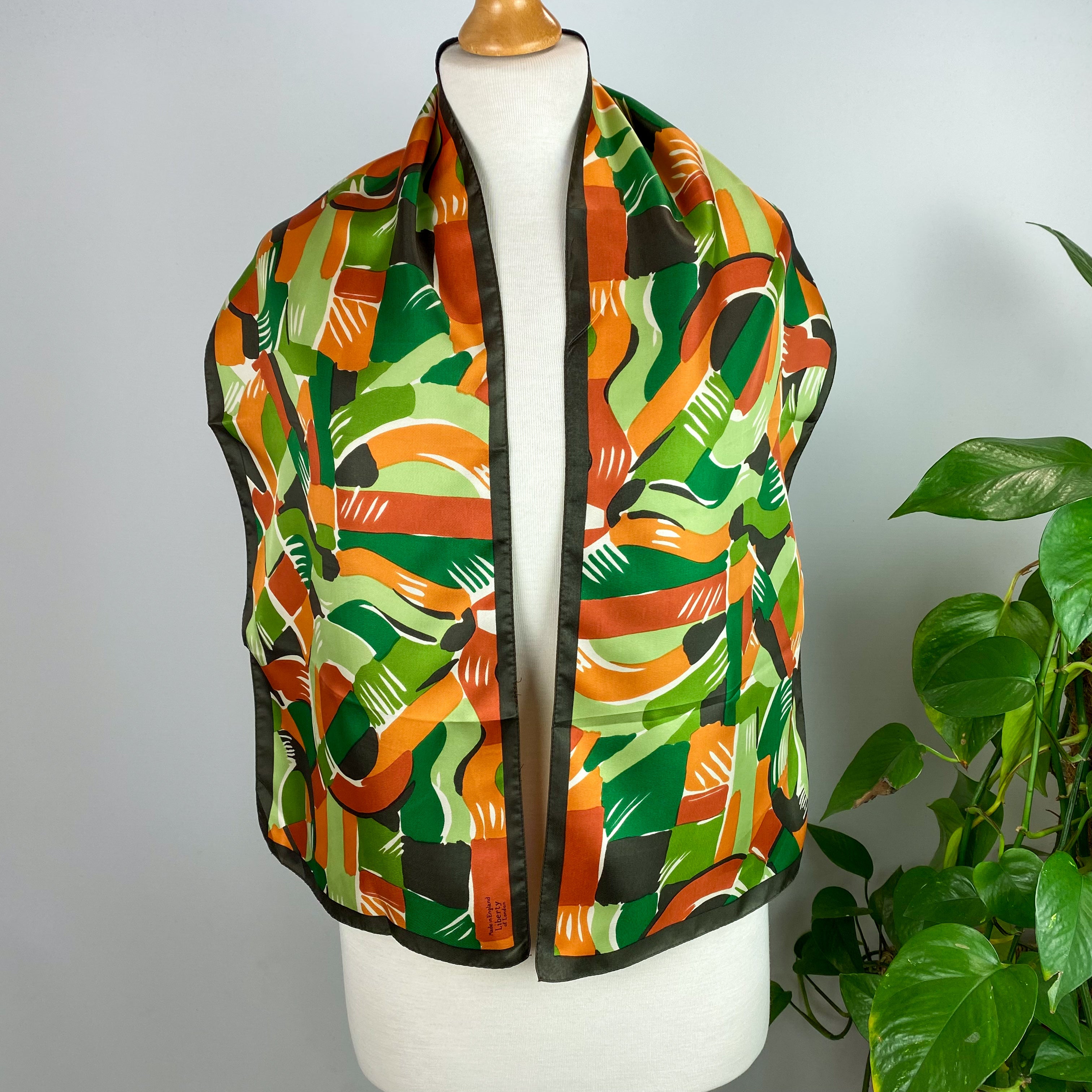 Immaculate Liberty Green and Orange Vintage Silk Scarf