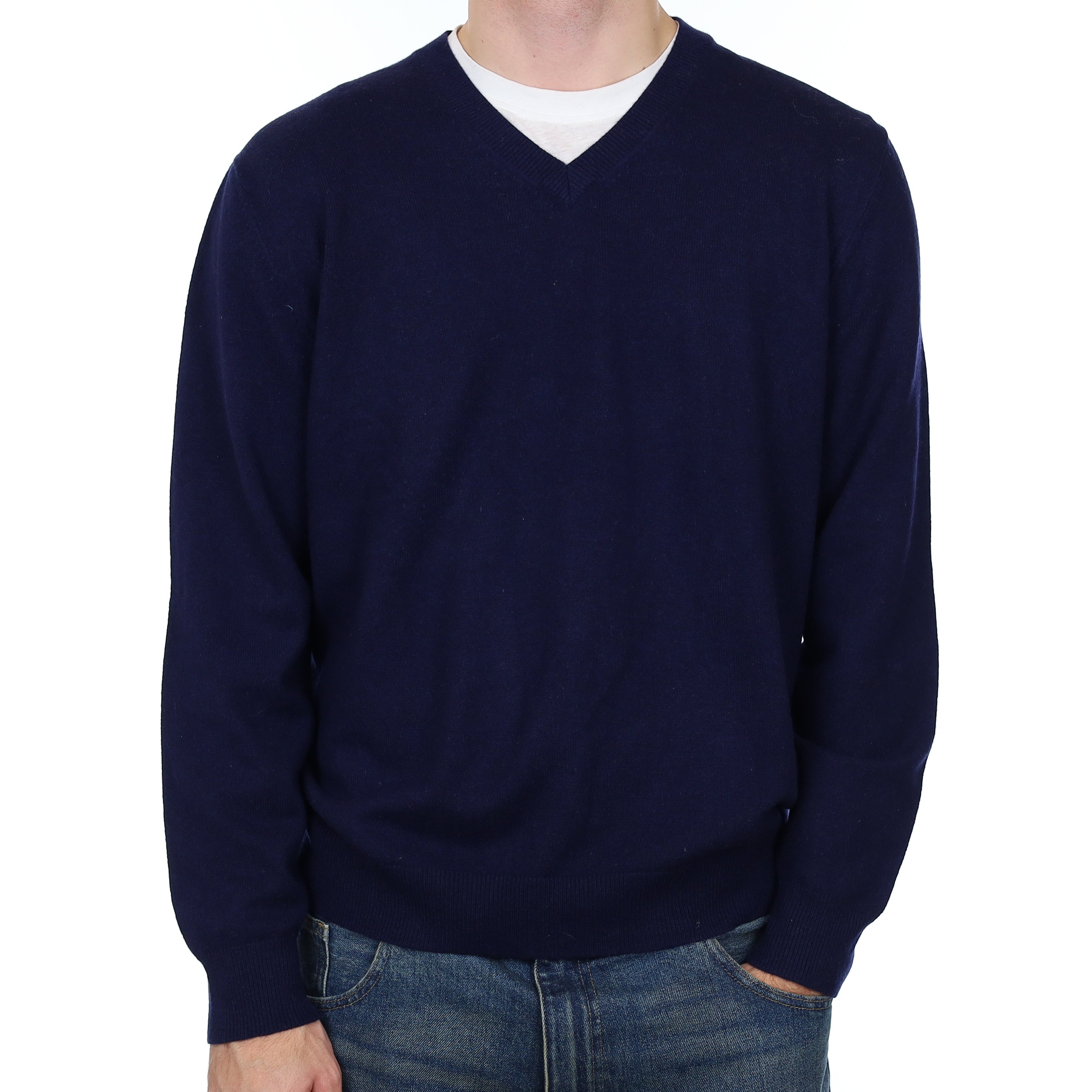 Men’s Navy Cashmere V Neck Jumper Large/Tall