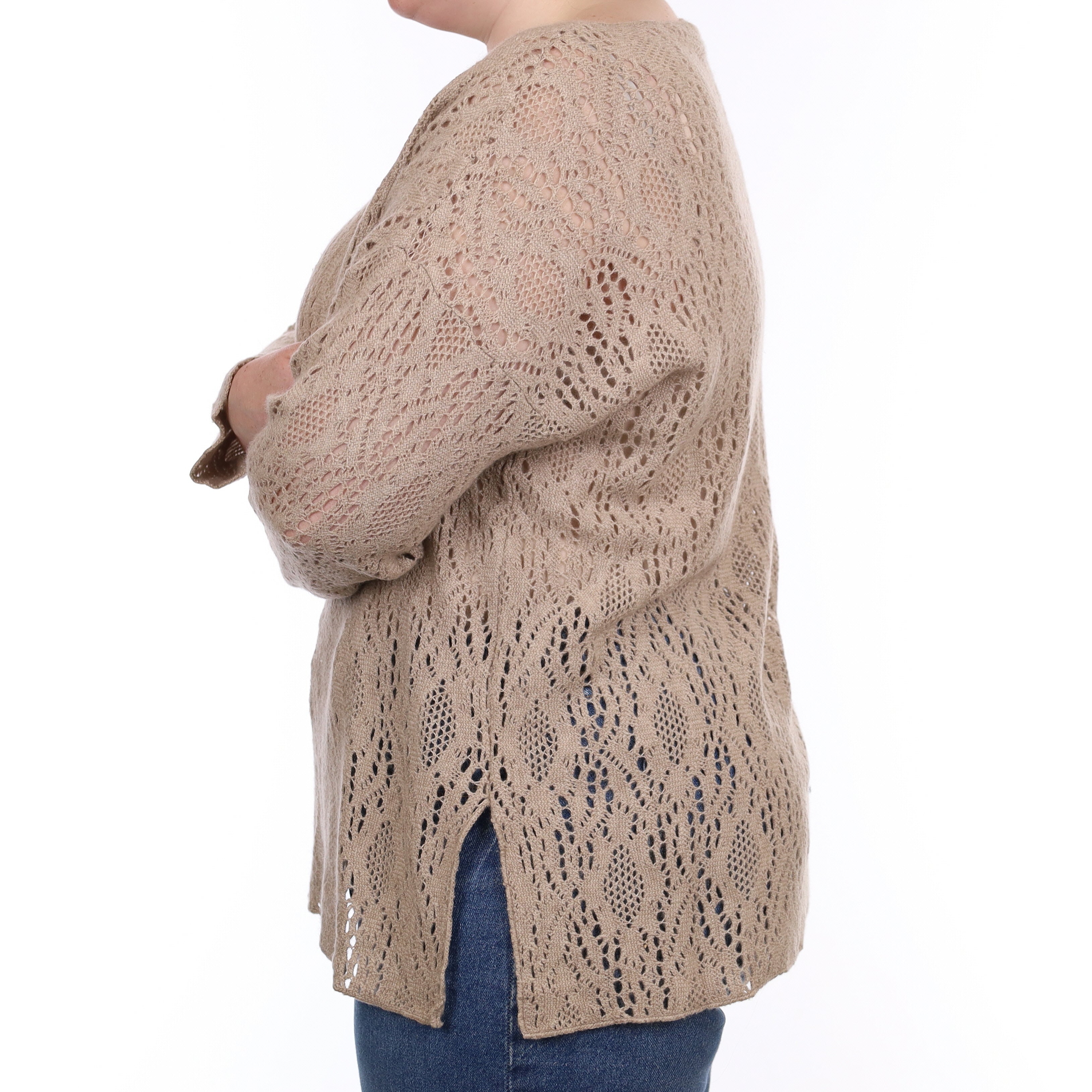 Aida Barni Fawn Lace Knit Cashmere Crew Neck Jumper Large