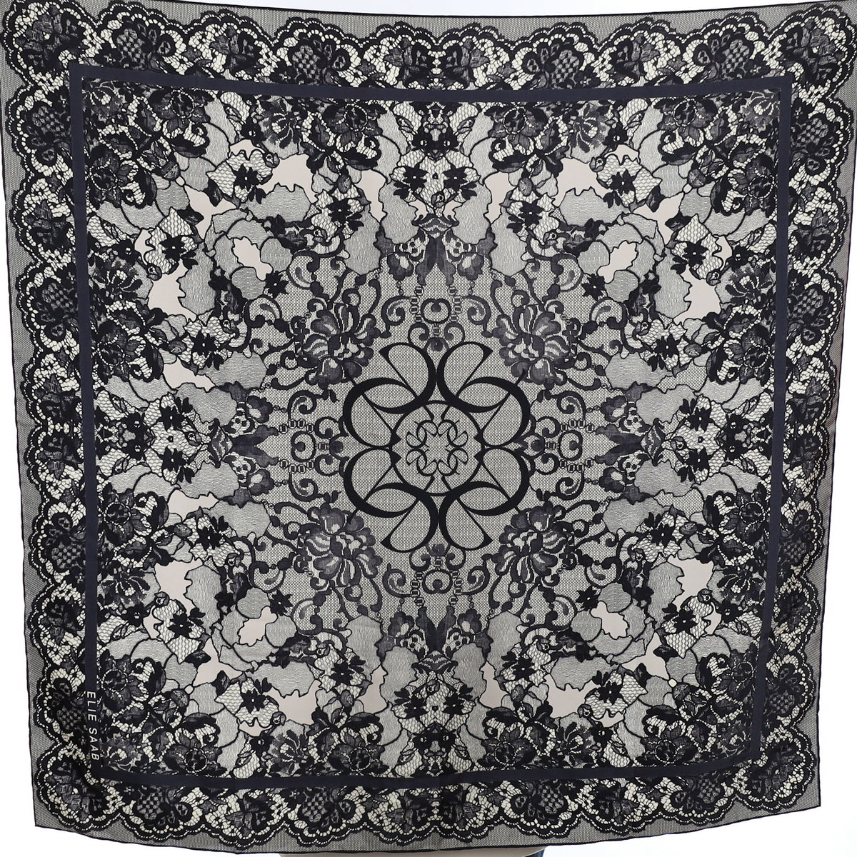 Elie Saab Black Lace Pattern Silk Scarf