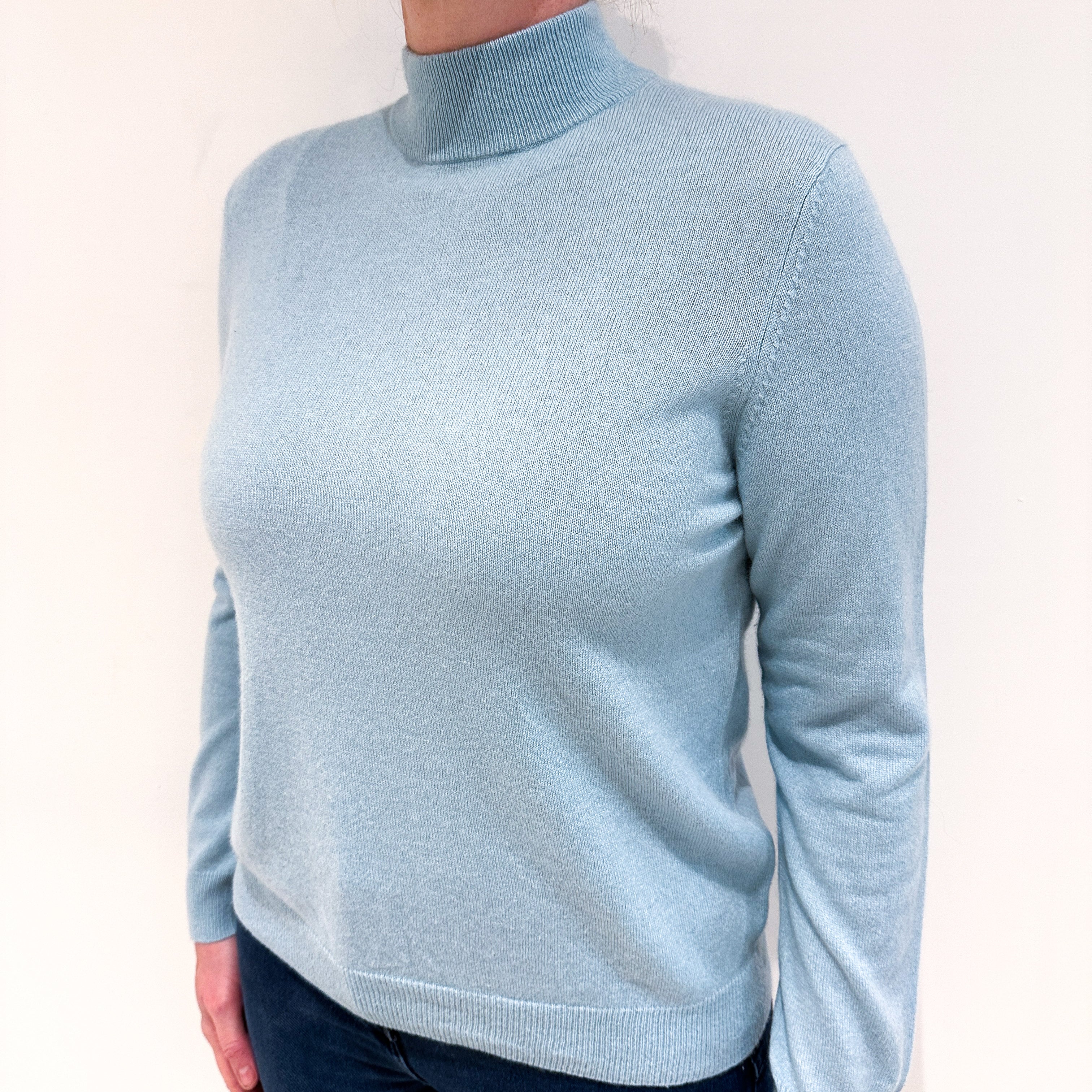 Pale Blue Cashmere Turtle Neck Jumper Large