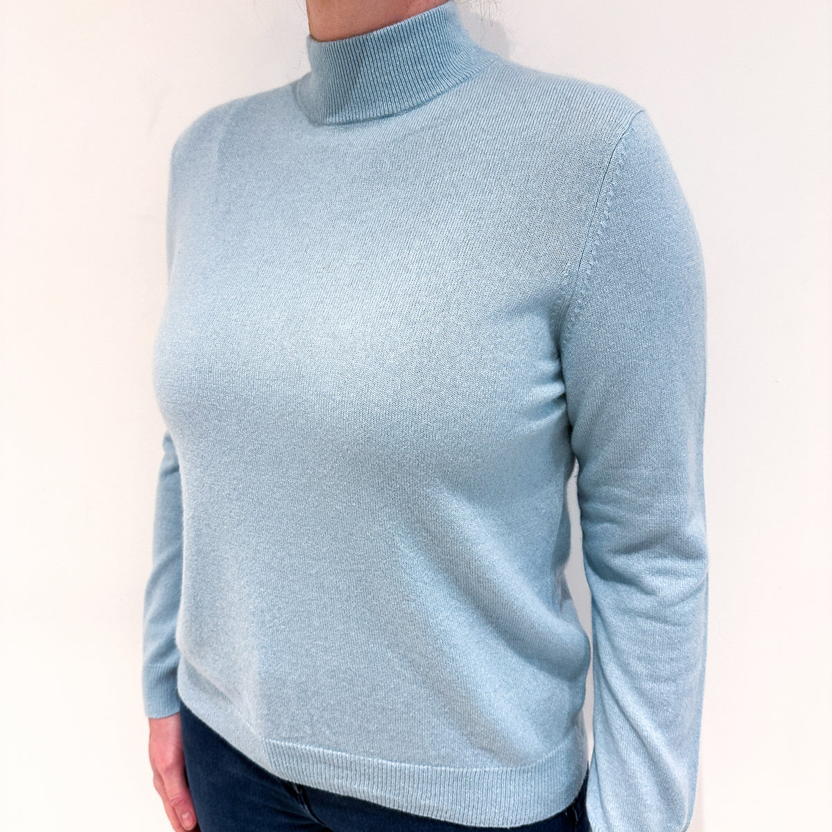 Pale Blue Cashmere Turtle Neck Jumper Large