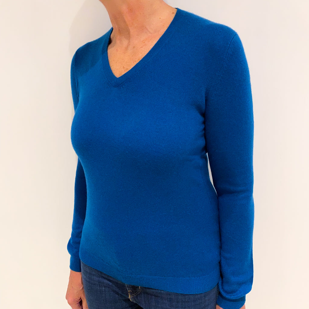 Peacock Blue Cashmere V Neck Jumper Medium