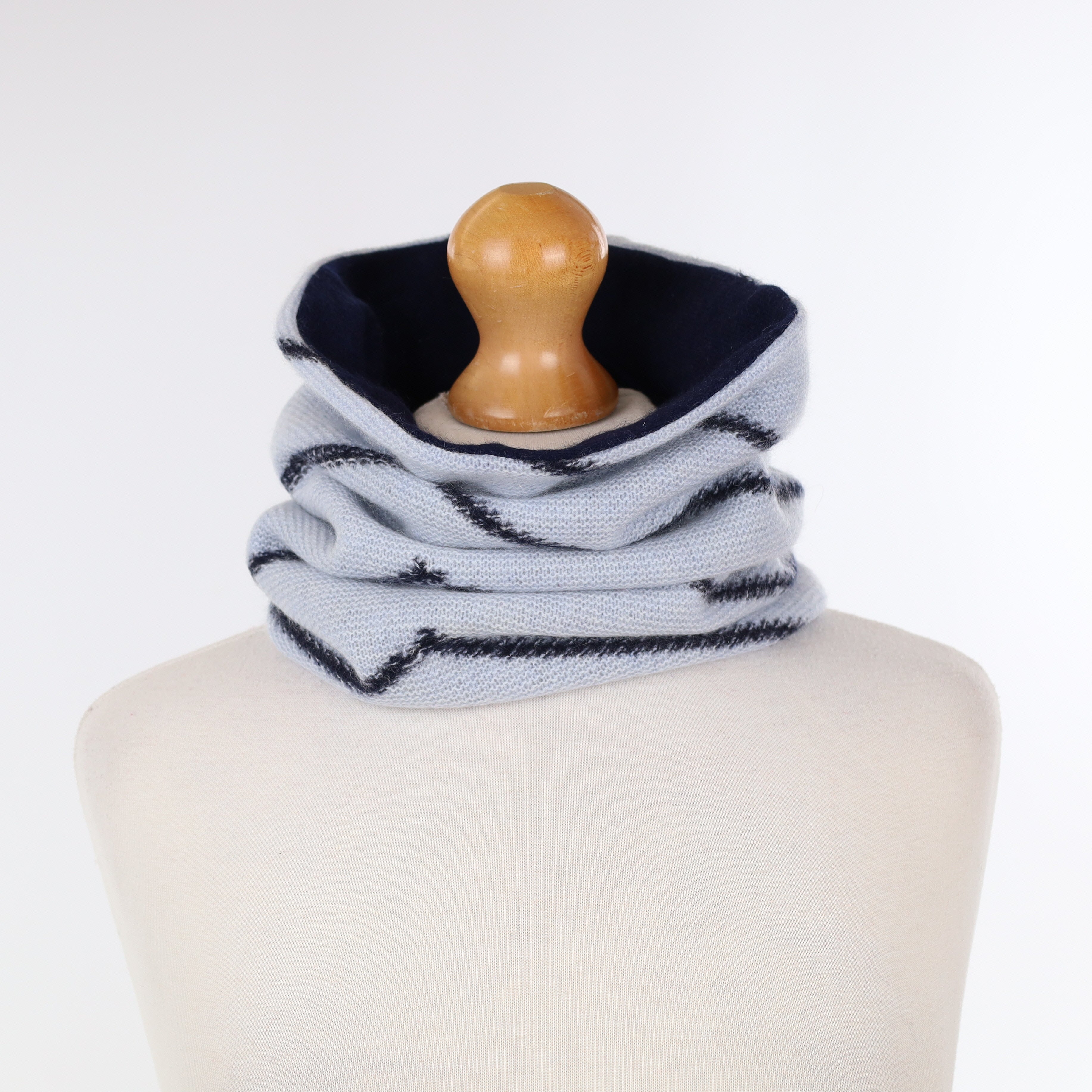 Frost Blue and Navy Striped Luxury Double Layered Snood