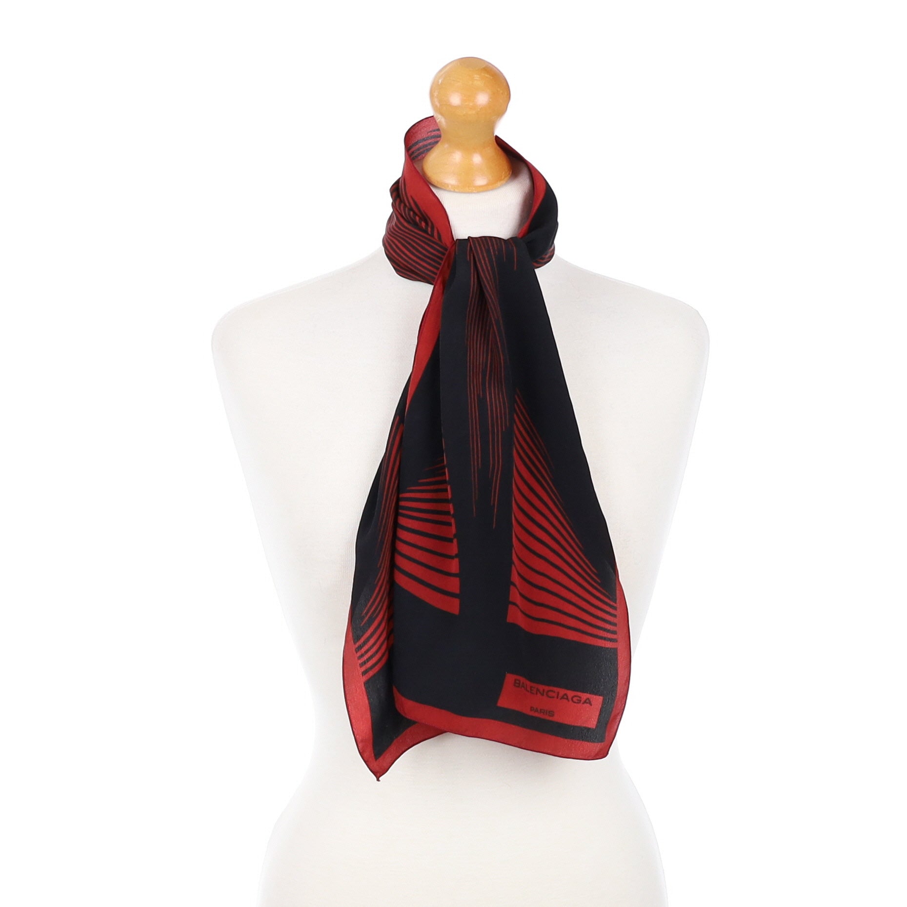 Balenciaga Long Black and Red Silk Scarf