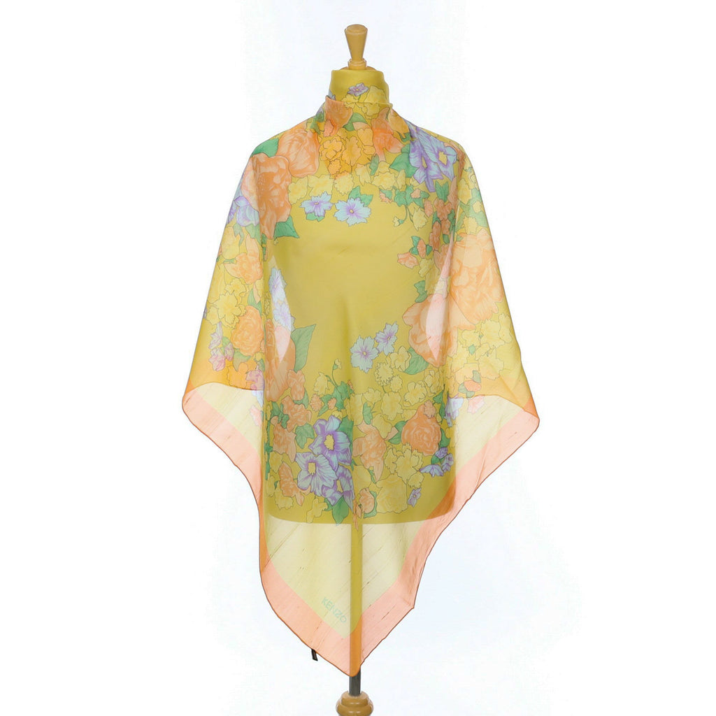 Brand New Kenzo Yellow Chiffon Silk Scarf