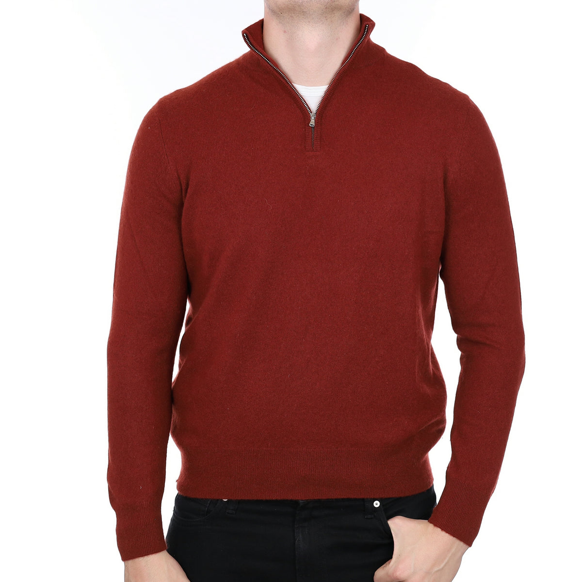 Men’s Paprika Red Cashmere1/4 Zip Jumper XL