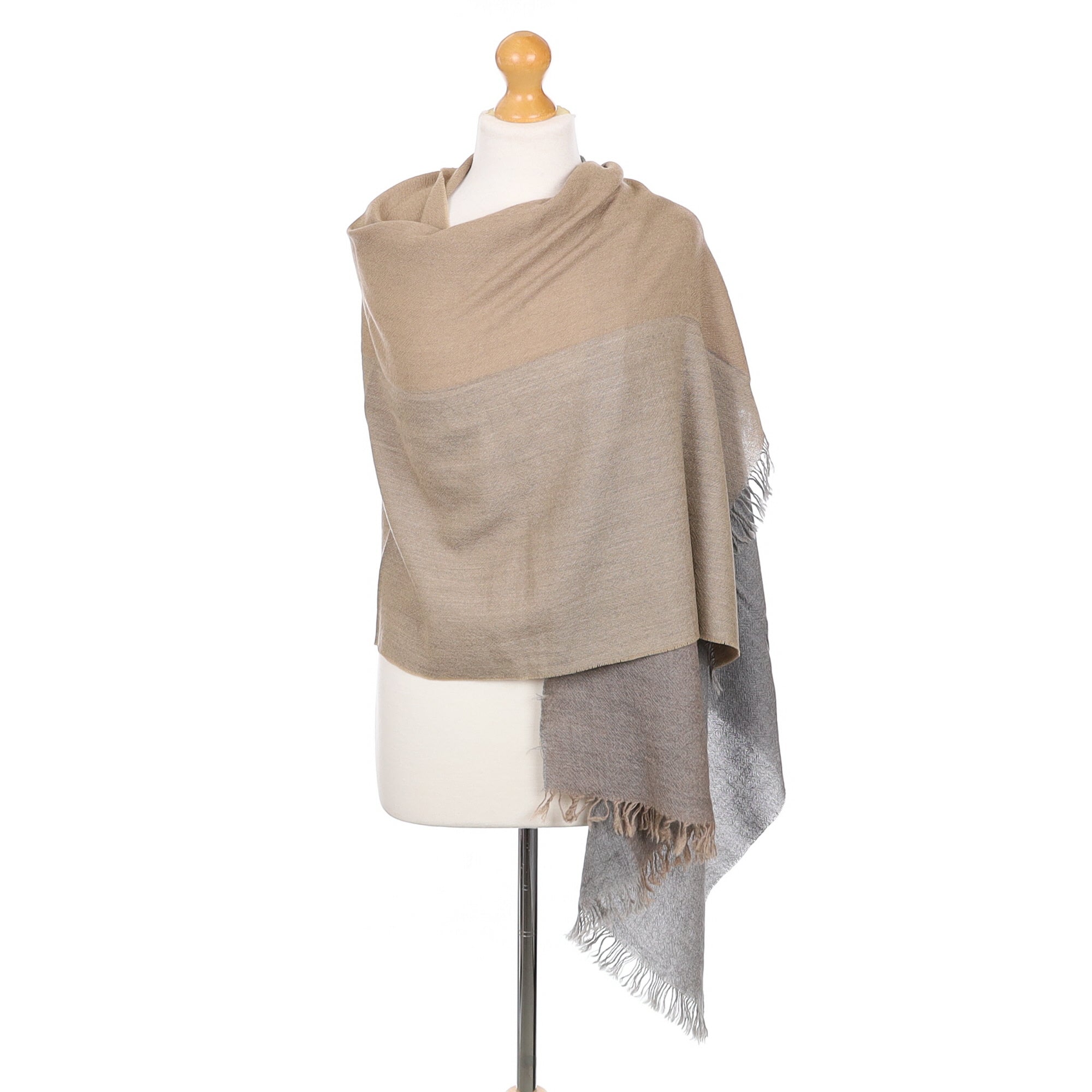 Scottish Begg & Co Grey and Camel  Brown Fine Woven Cashmere Wrap