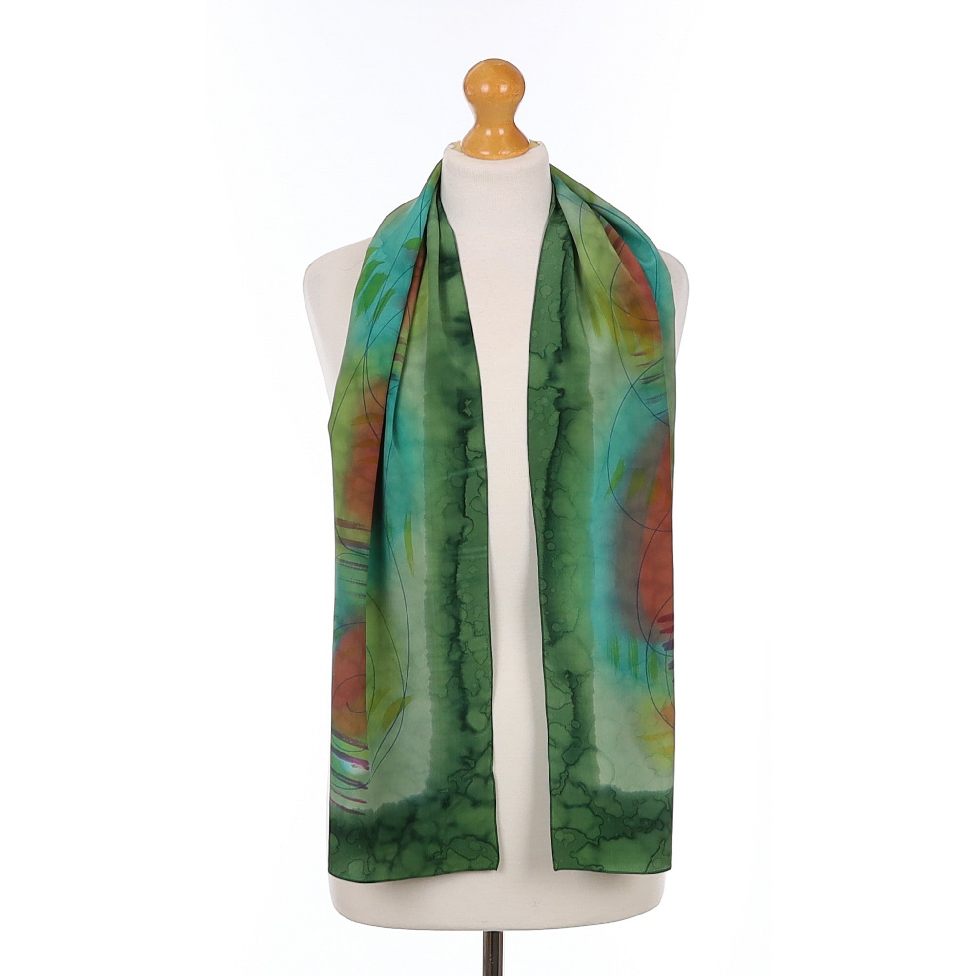 Green Patterned Vintage Silk Scarf
