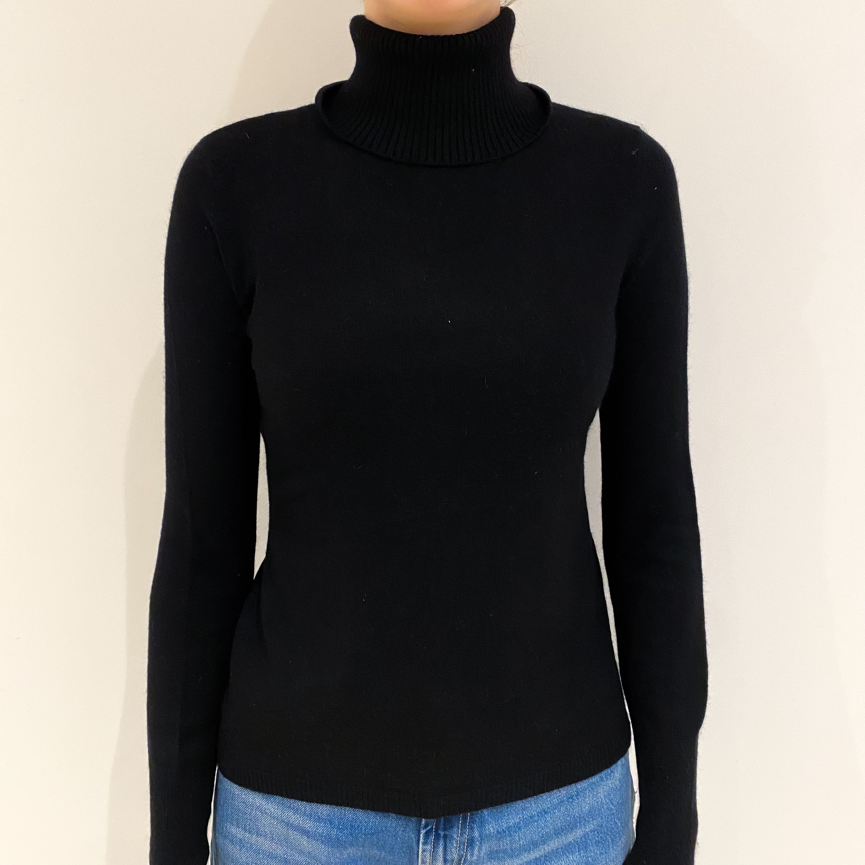 Black Cashmere Polo Neck Jumper Extra Small