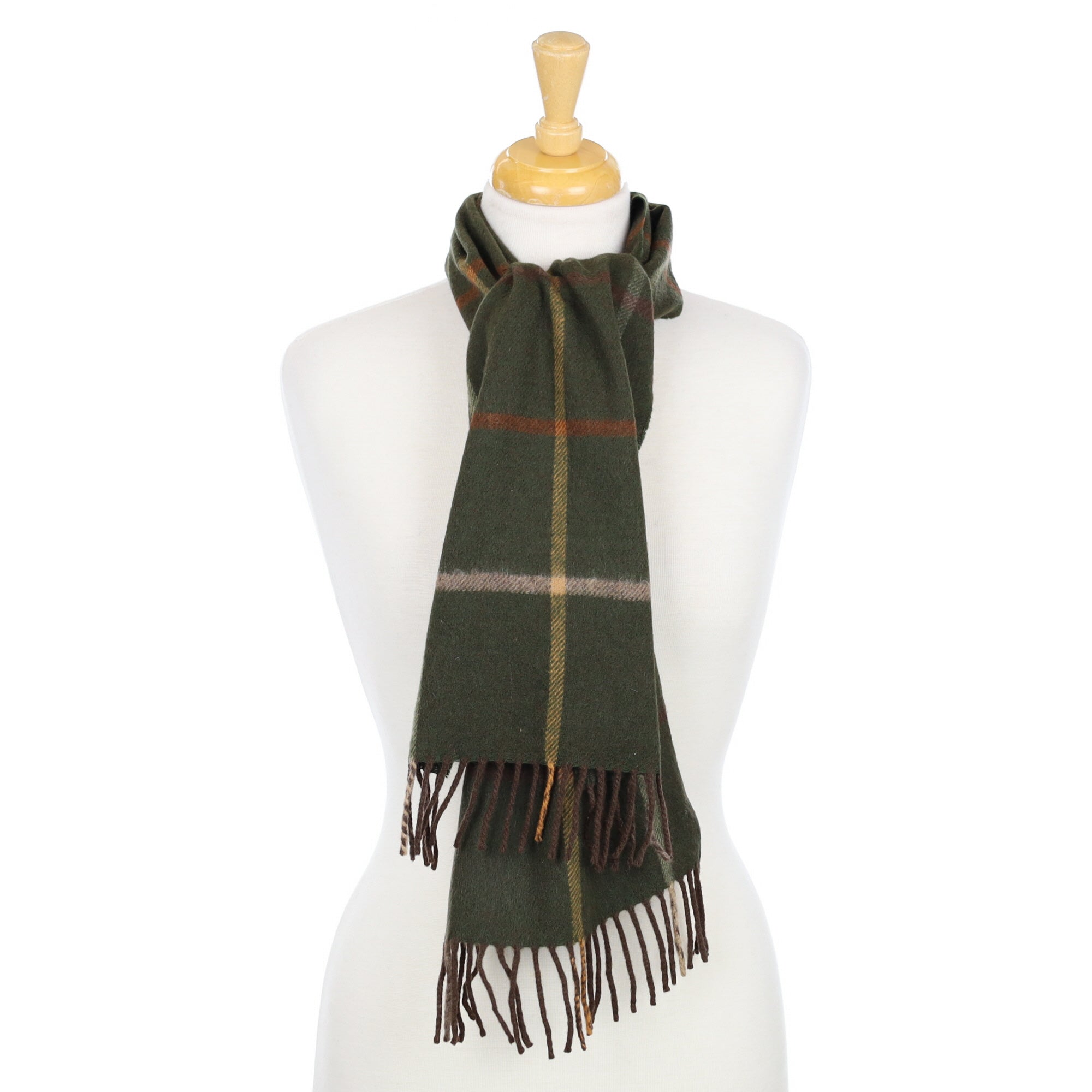 Country Green and Brown Checked Cashmere Woven Scarf