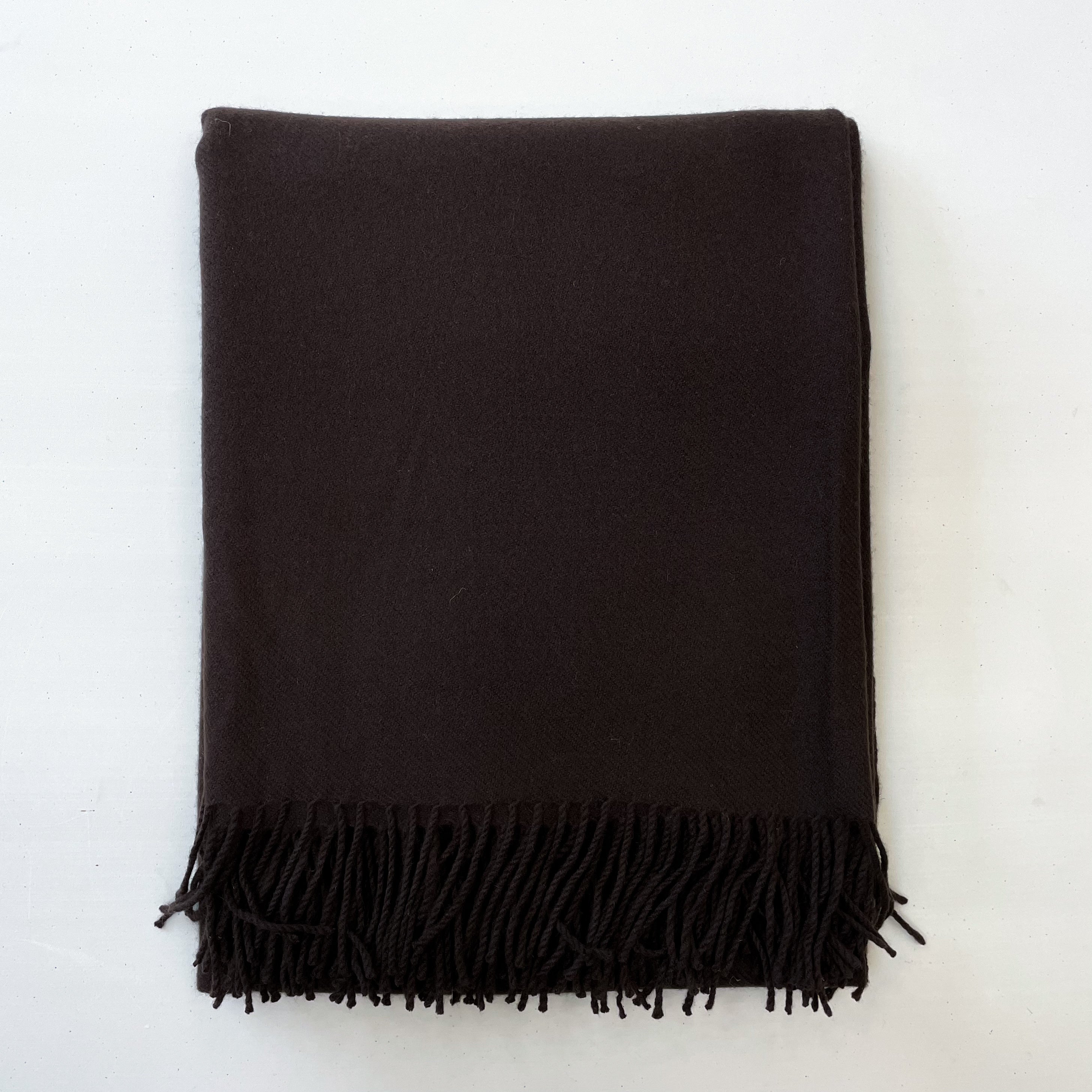 Chocolate Brown Cashmere Fringed Woven Blanket