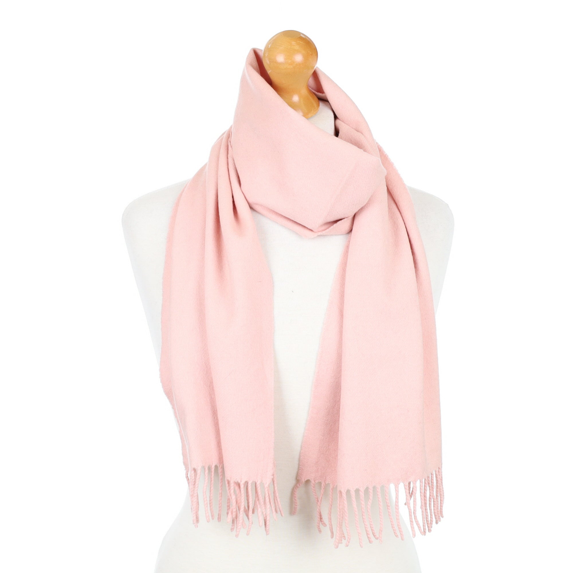 Carnation Pink Fringed Cashmere Woven Scarf