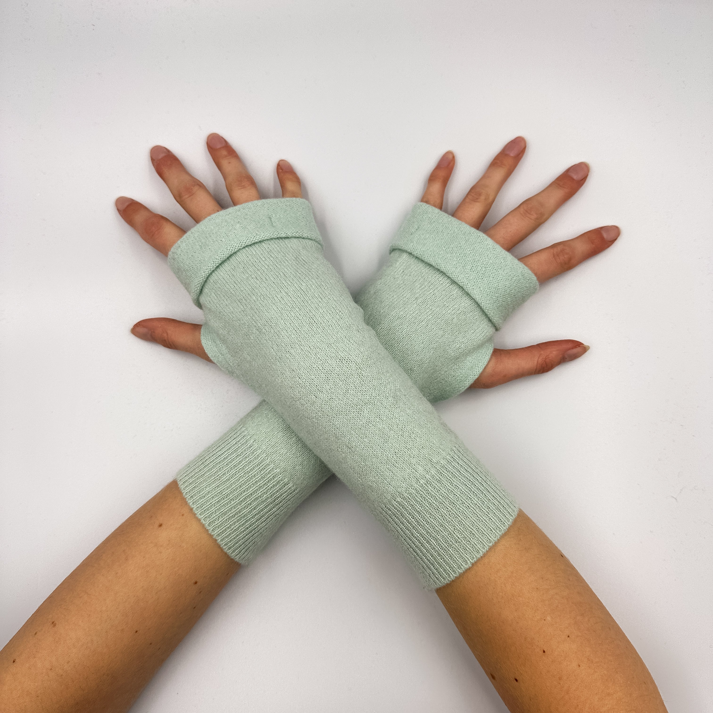 Pale Mint Green Fingerless Gloves