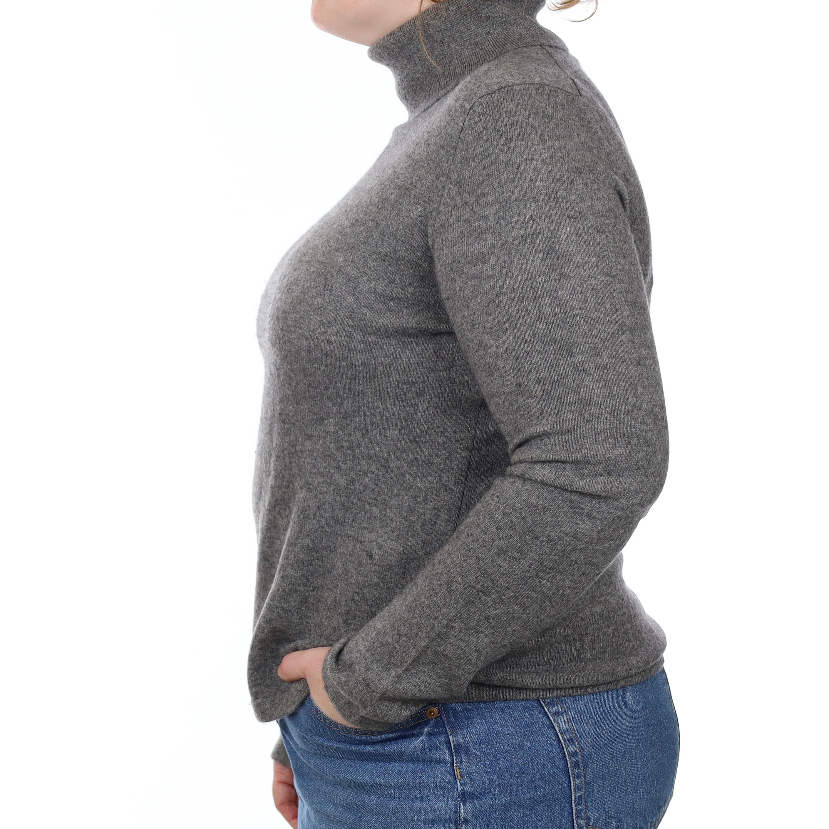 Slate Grey Cashmere Polo Neck Jumper Large
