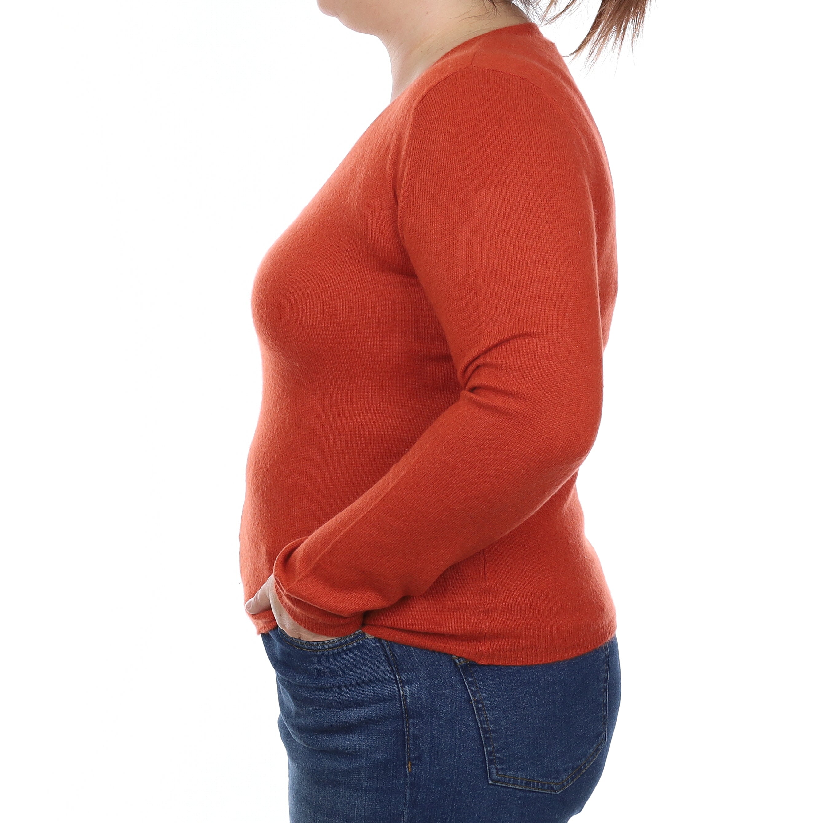 Paprika Orange Cashmere V Neck Jumper Large