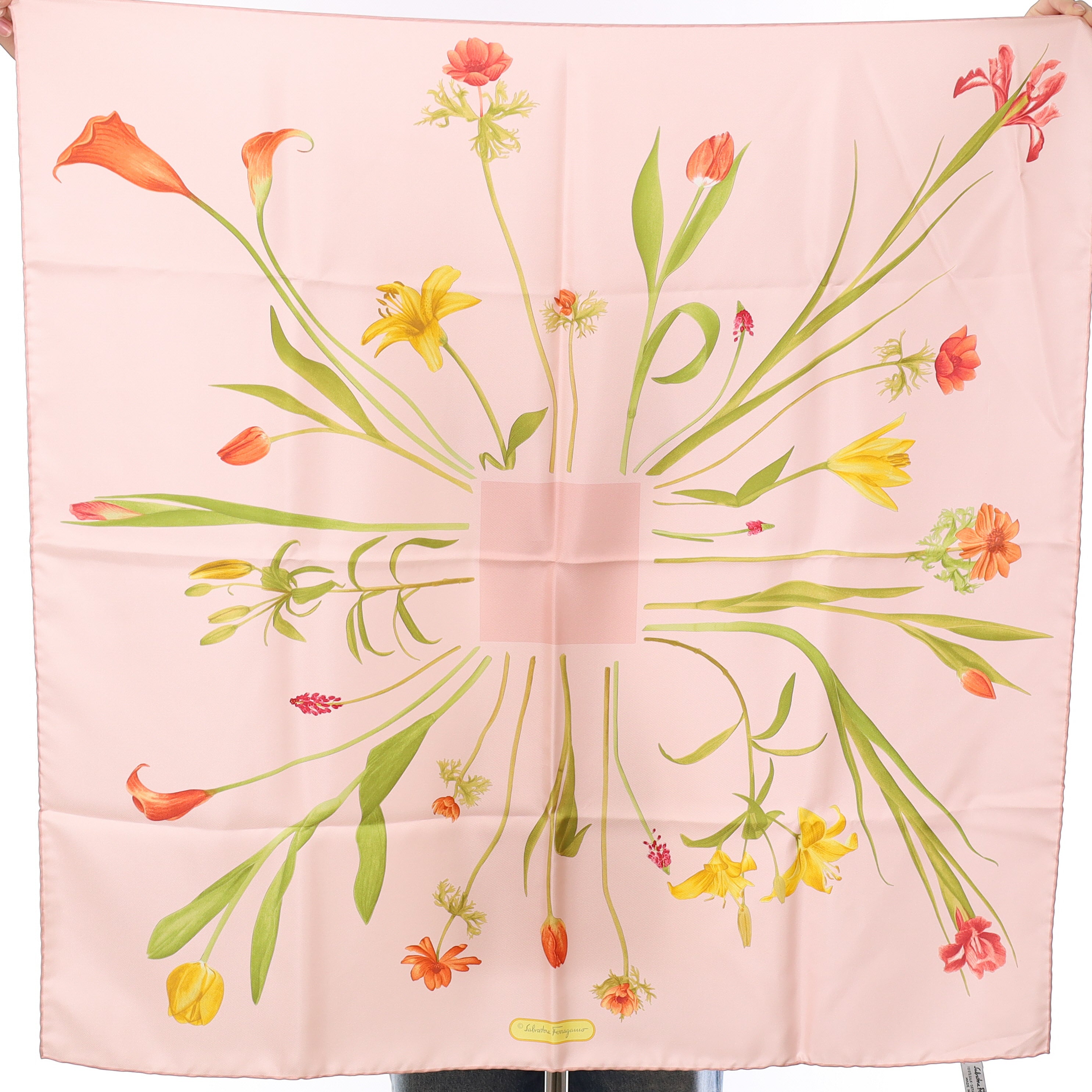 Brand New Boxed Salvatore Ferragamo Pink Floral Silk Scarf