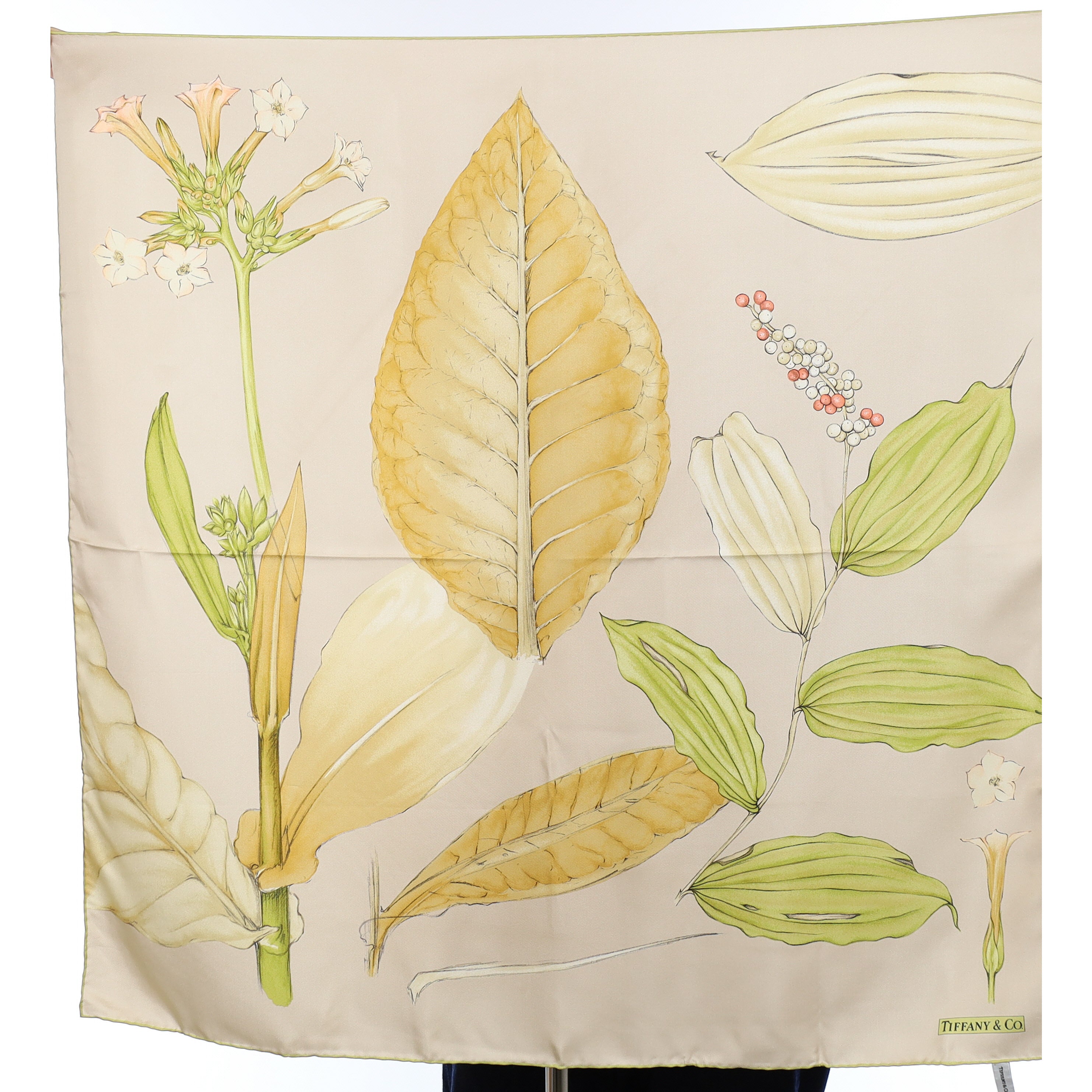 Tiffany & Co Champagne Foliage Design Silk Scarf