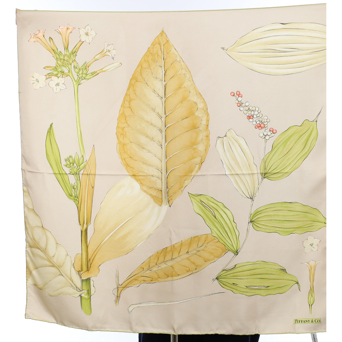 Tiffany & Co Champagne Foliage Design Silk Scarf