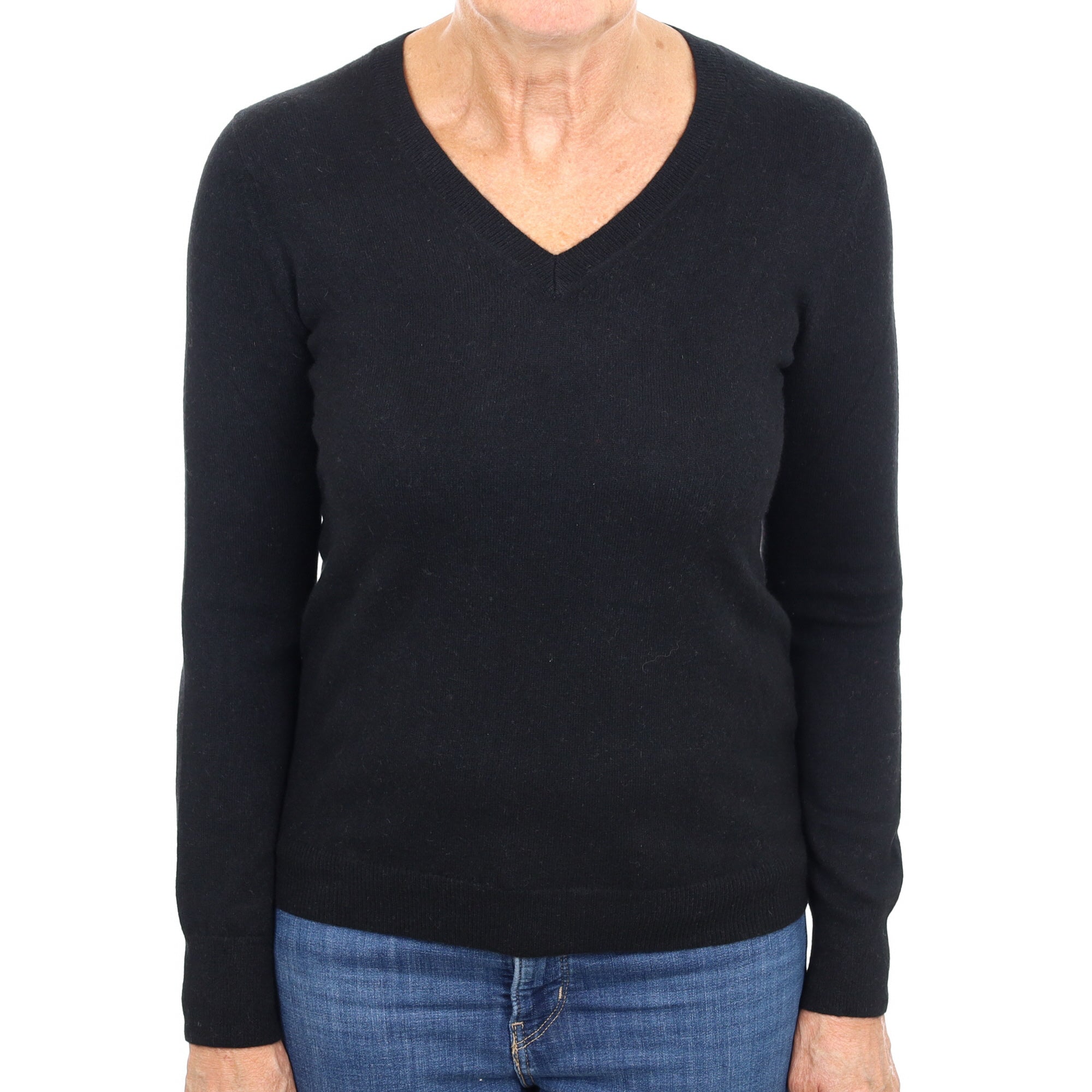 Black Cashmere V Neck Jumper Medium