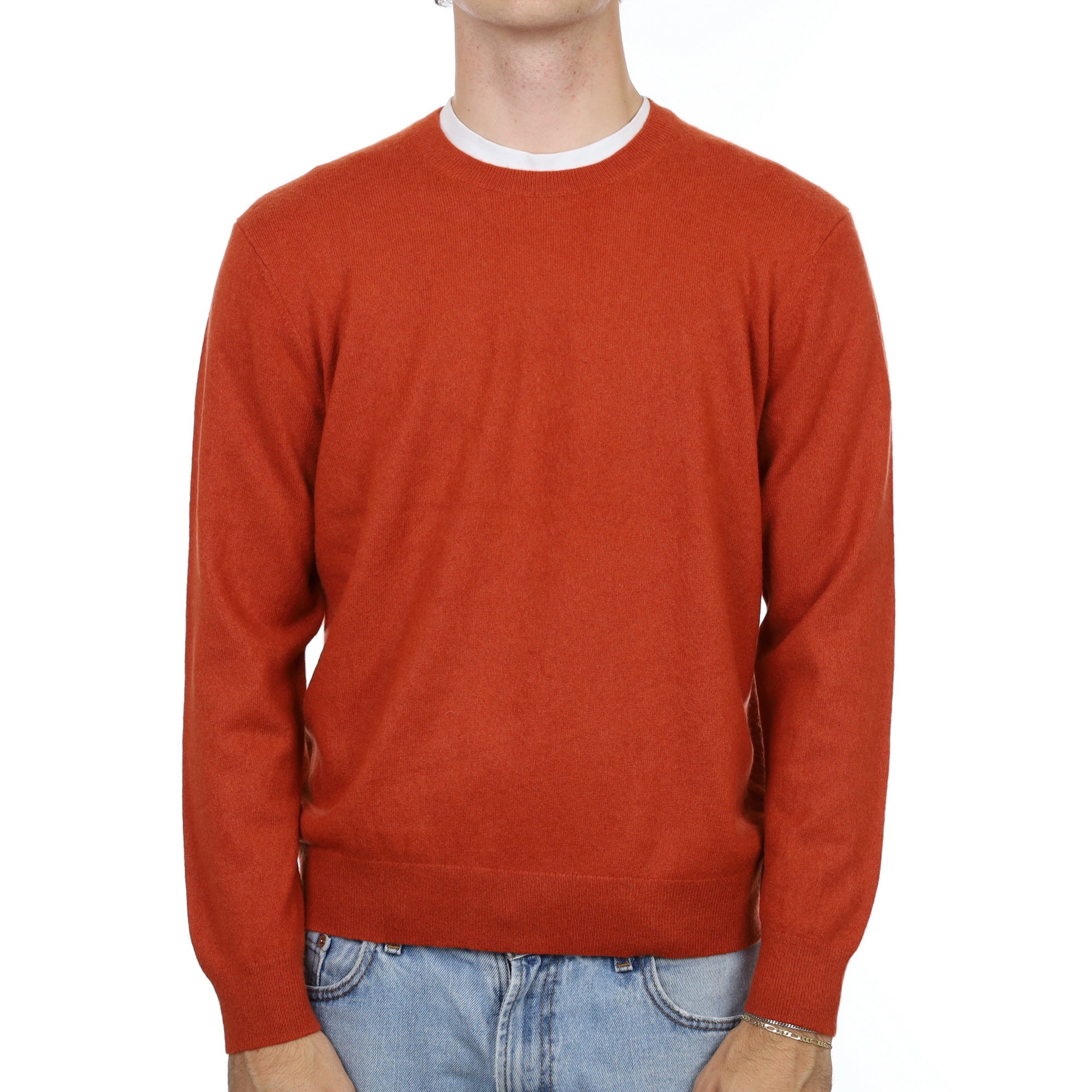 Men's Pumpkin Orange Cashmere Crew Neck Jumper Large