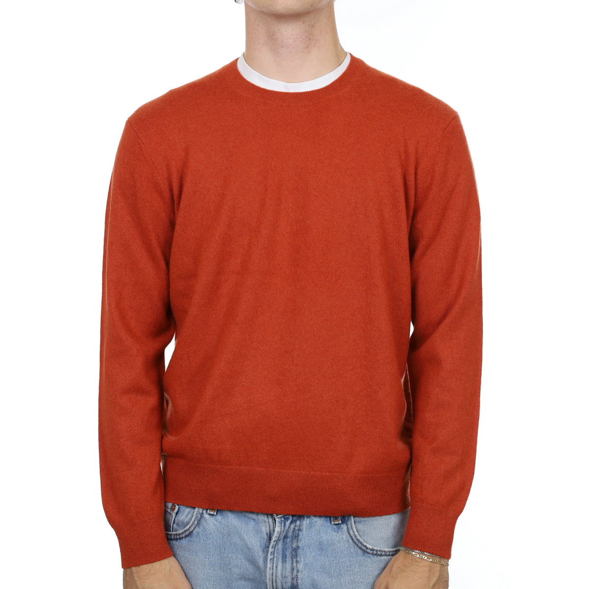 Men's Pumpkin Orange Cashmere Crew Neck Jumper Large