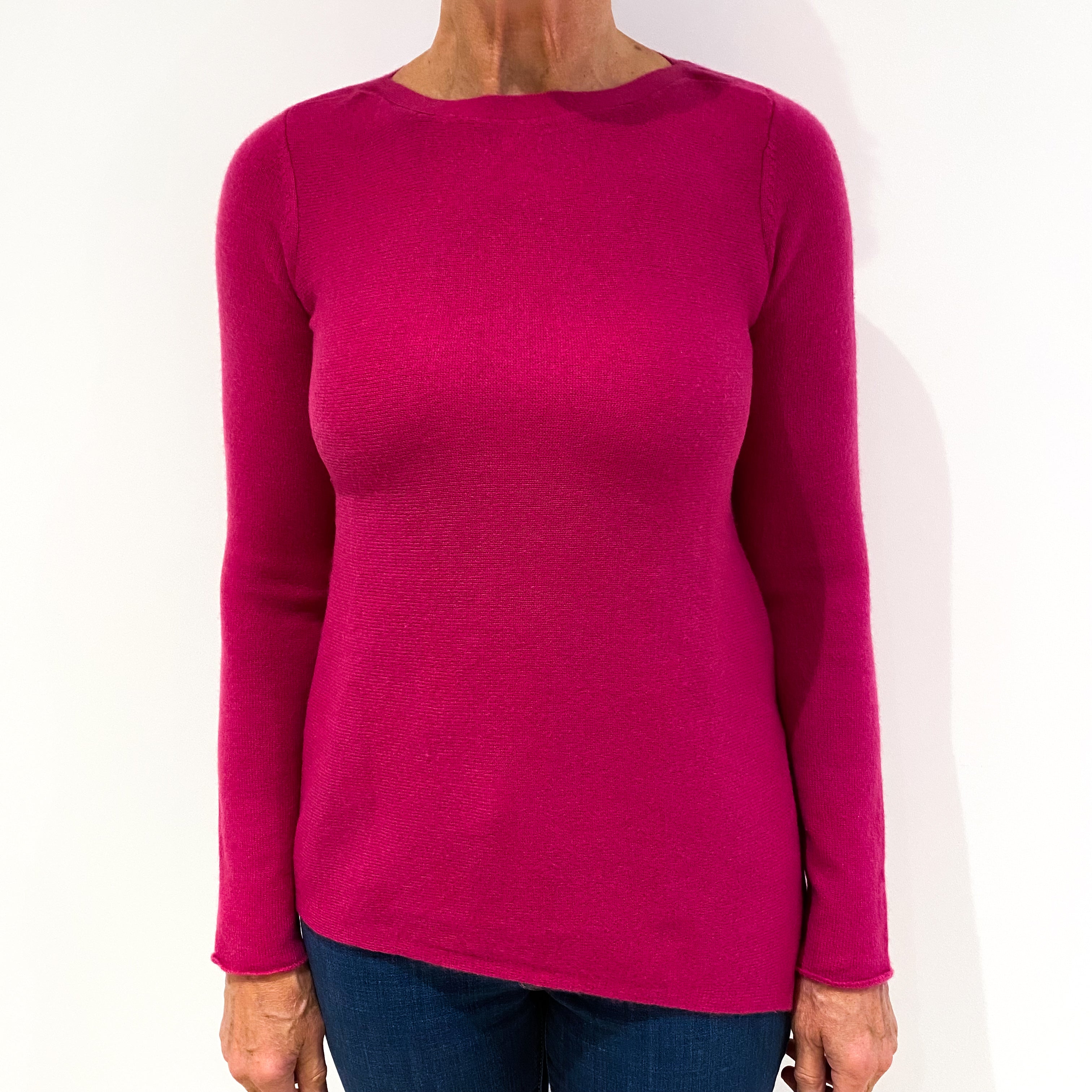 Fuchsia Pink Cashmere Slash Neck Jumper Medium