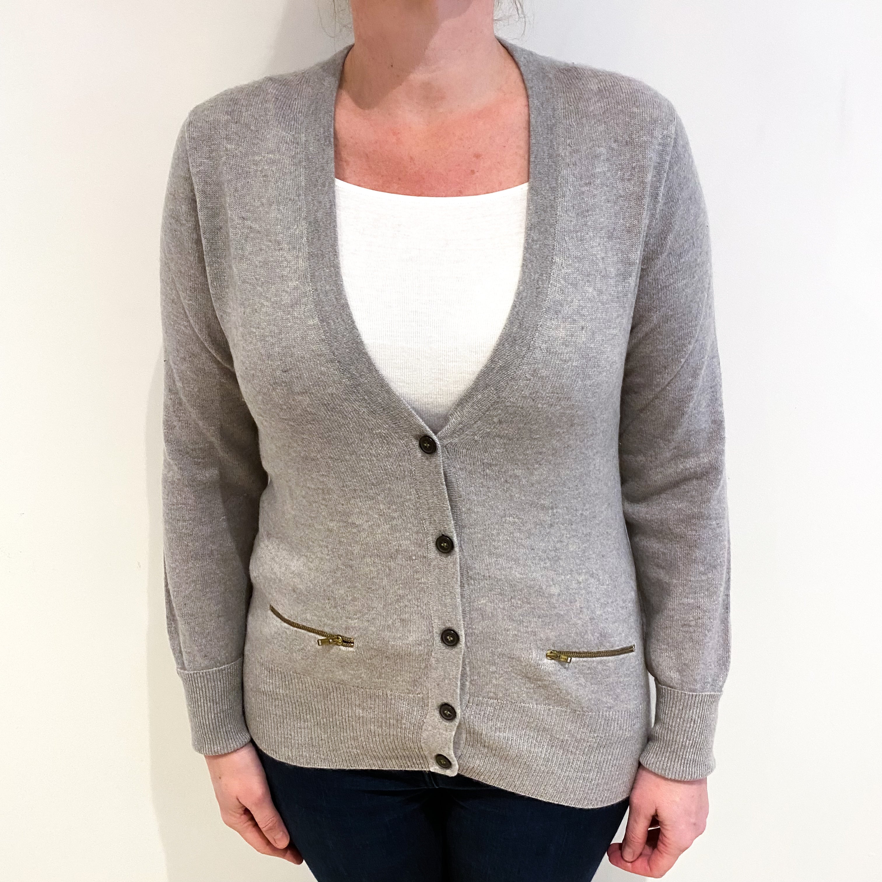 Smoke Grey Cashmere V Neck Cardigan Large